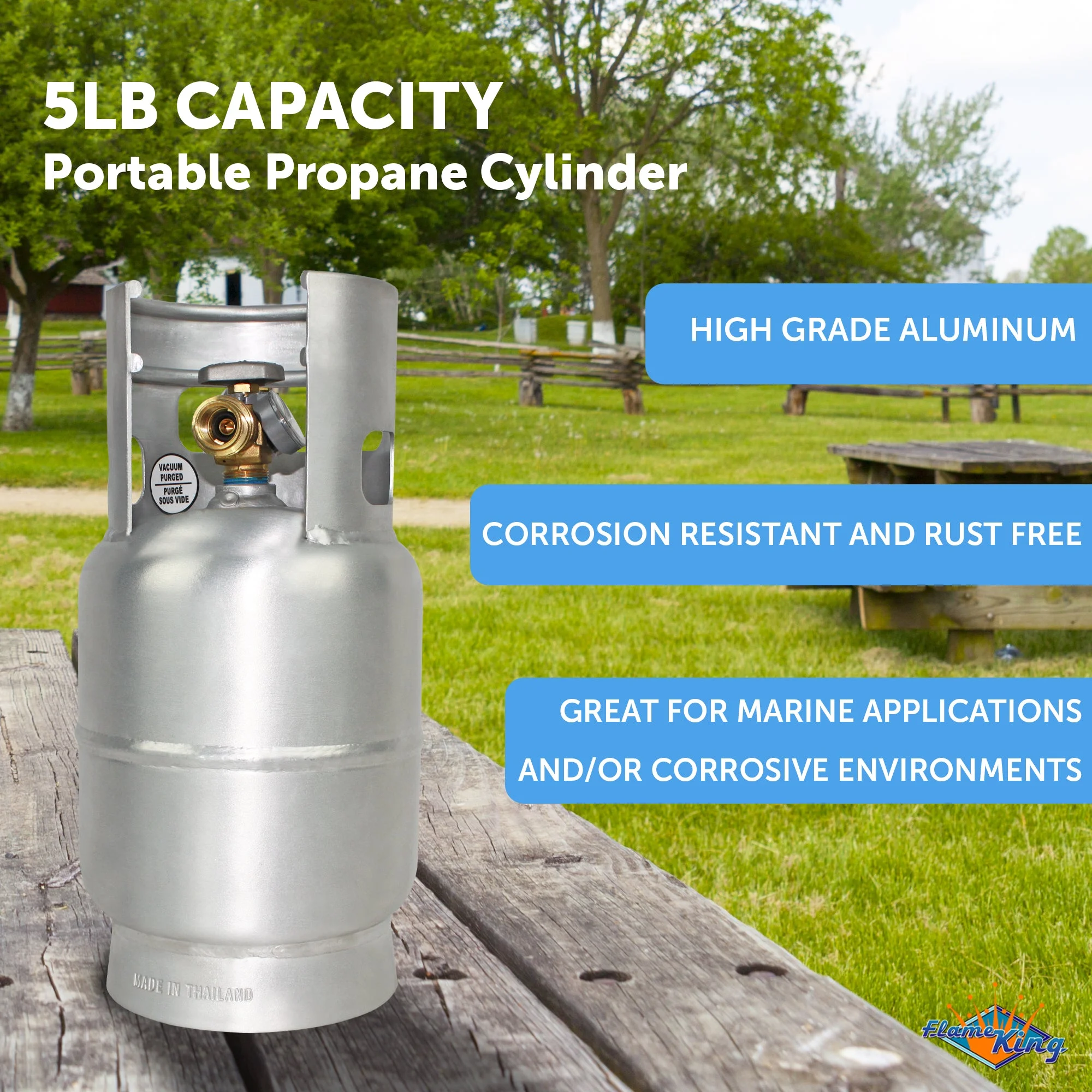 Flame King 5LB Aluminum Propane Tank with Gauge & OPD Valve, Corrosion-Resistant and Rust-Free