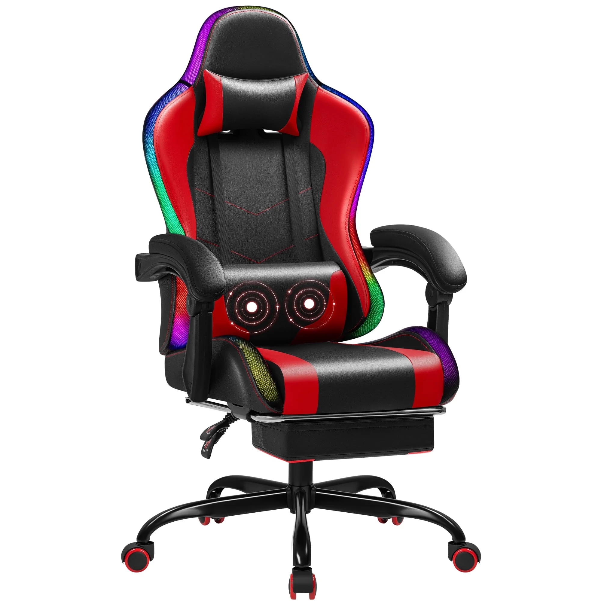 Homall RGB Gaming Chair with Massage and LED Lights Ergonomic Computer Chair with Footrest & Adjustable Lumbar Support, White