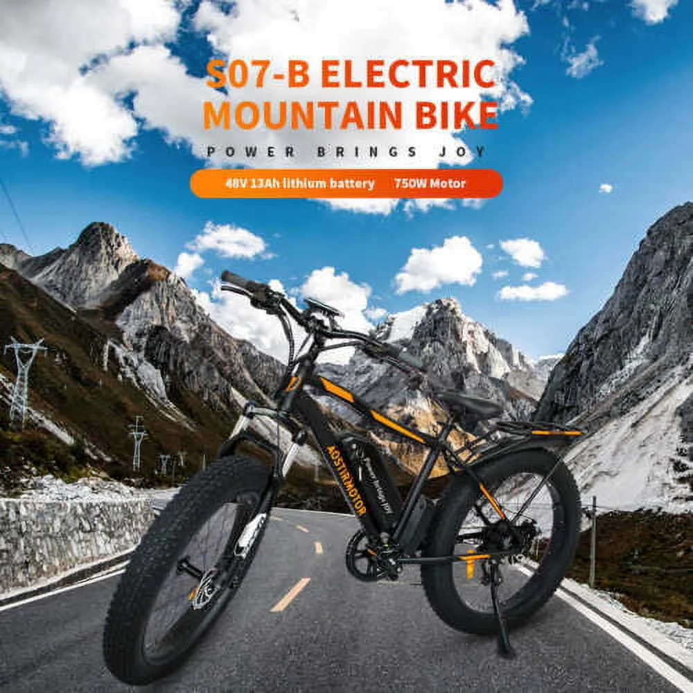 Aostirmotor Electric Mountain Bike, 749W Motor 48V 13AH Removable Lithium Battery Ebike with Rack, 26