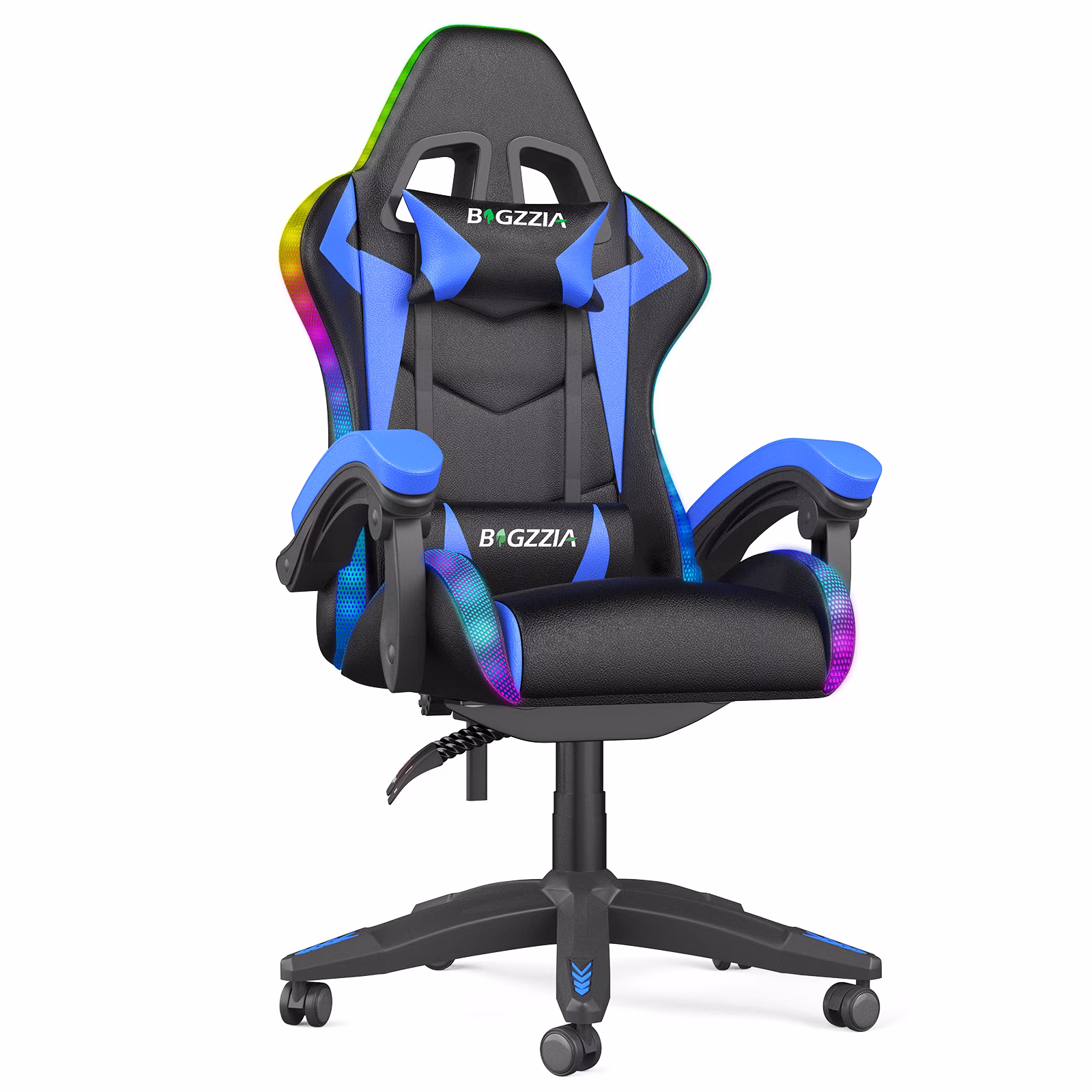 Bigzzia Gaming Chair with LED Lights Ergonomic Office Chair for Adults and Kids - Adjustable Height, 360�� Swivel, Headrest Support, Mesh PU Leather, Black & Green