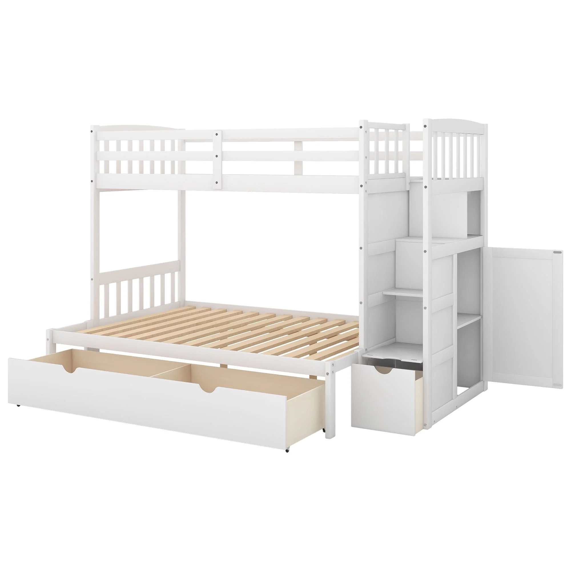Euroco Twin over Twin Bunk Bed with Drawer and Cabinet for Kids Bedroom, White