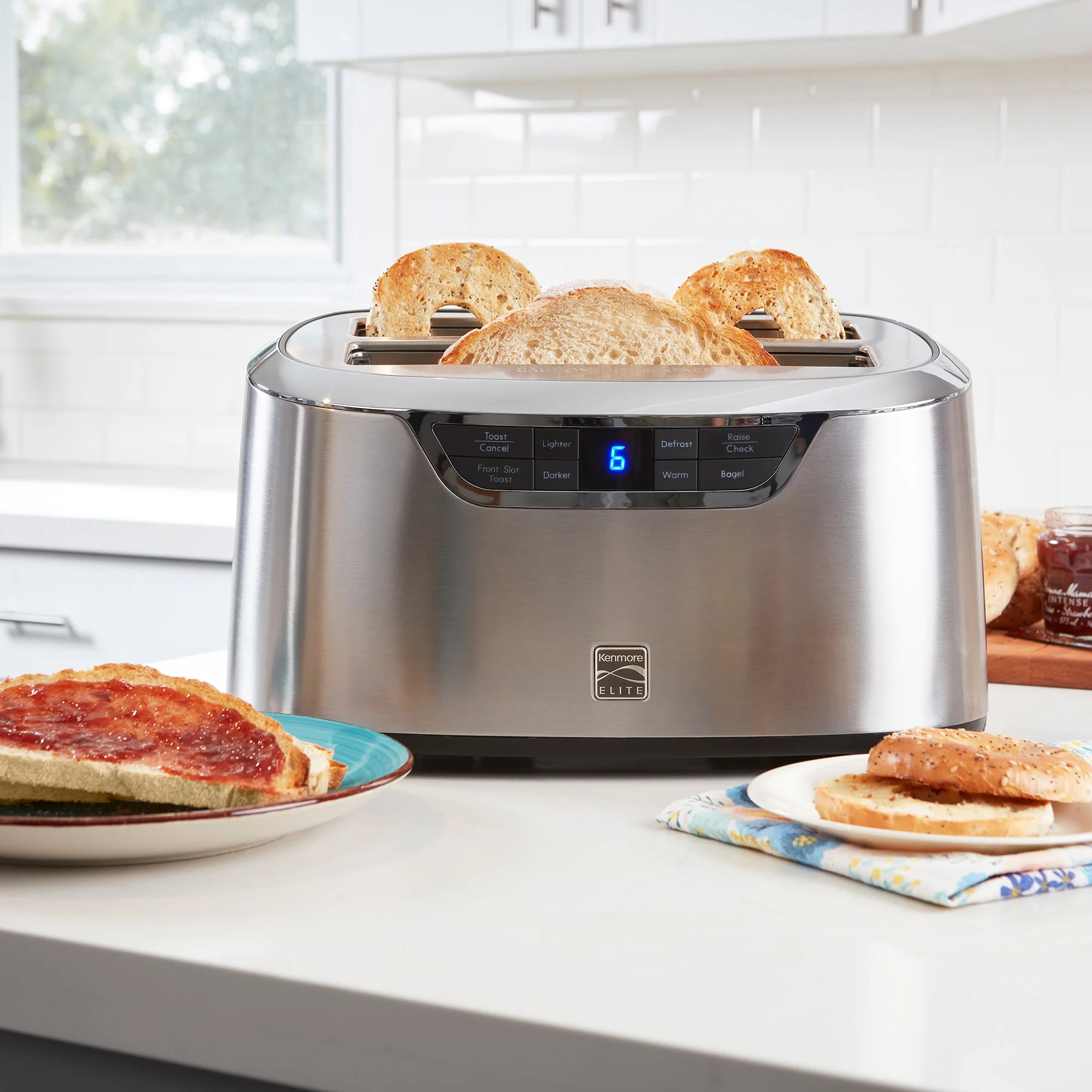 Kenmore Elite 4-Slice Toaster with Auto Lift, Long Slot, Stainless Steel, Digital Controls, Extra Wide Slots