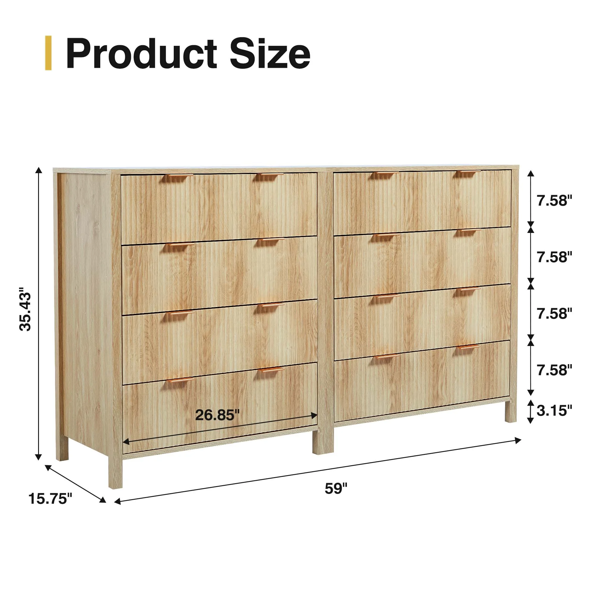 YOCWO Fluted Nightstand for Bedroom Set of 2 , Wood Bedside Table Set of 2 with Drawers, Black