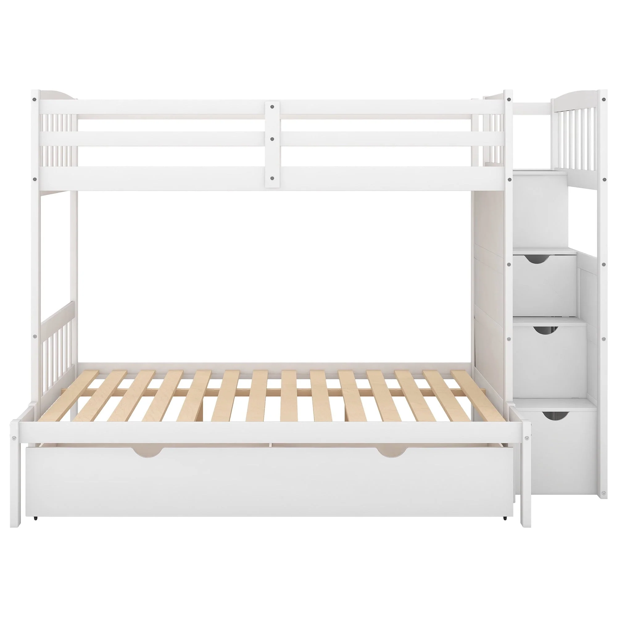 Euroco Twin over Twin Bunk Bed with Drawer and Cabinet for Kids Bedroom, White