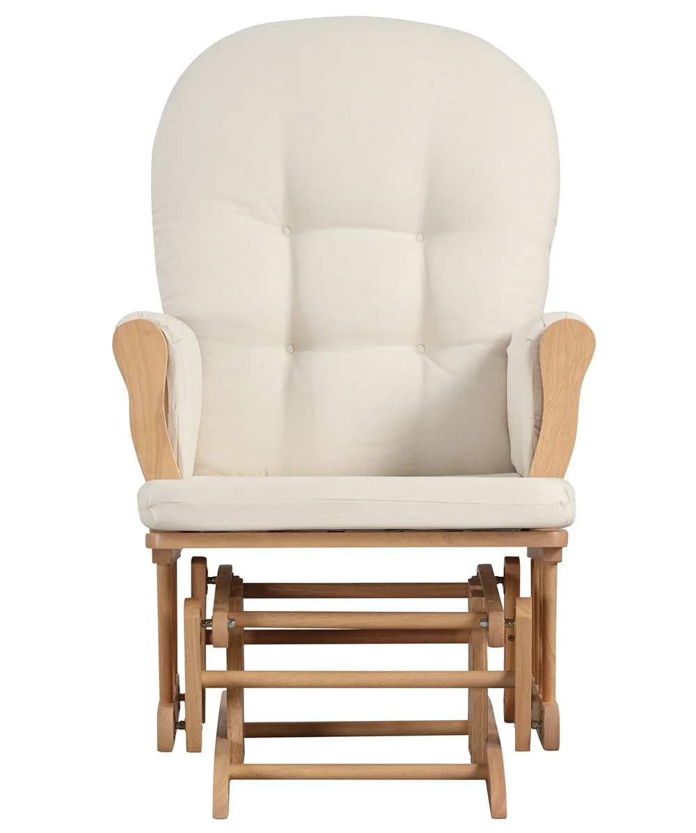 Angel Line Windsor Glider and Ottoman, Natural Finish with Gray Cushions