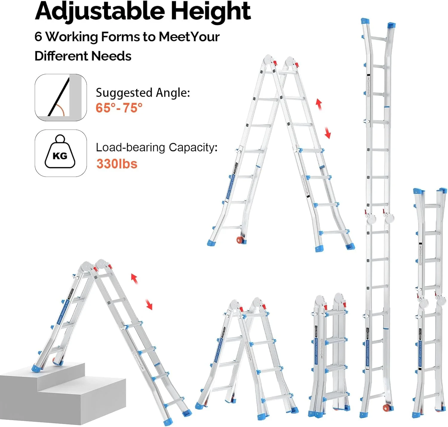 LUISLADDERS Ladder, A Frame 6 Step Ladder Telescoping Ladder, 22 Ft Reach Height Muti Position Folding Ladder Flared Leg & Wheels Design, 330 lbs Capacity Extension Ladder for Household Outdoor Work