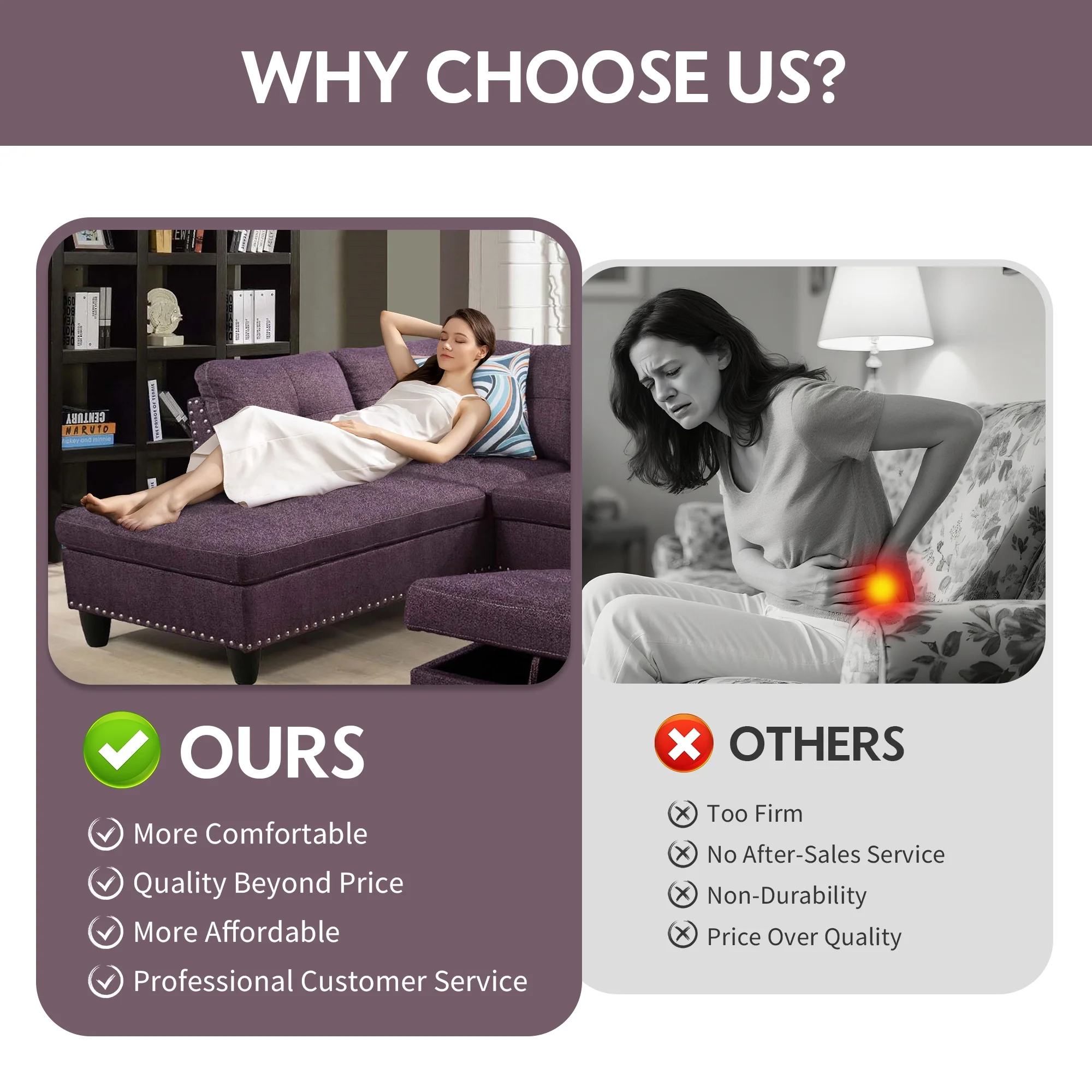 Aukfa 3 Piece Sectional Sofa, Living Room Couch with Storage Ottoman&Cup Holder, Linen, Left Hand, Black Gray