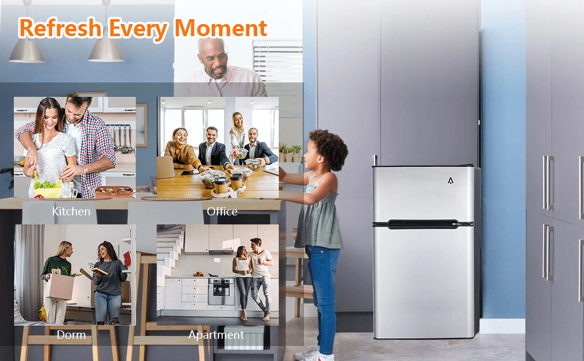 Yesurprise 3.2 Cu. Ft Mini Fridge with Freezer Small Refrigerators Double Door Stainless Steel 5 Thermostat Compact Internal Freezer with Crisper Drawer 90L