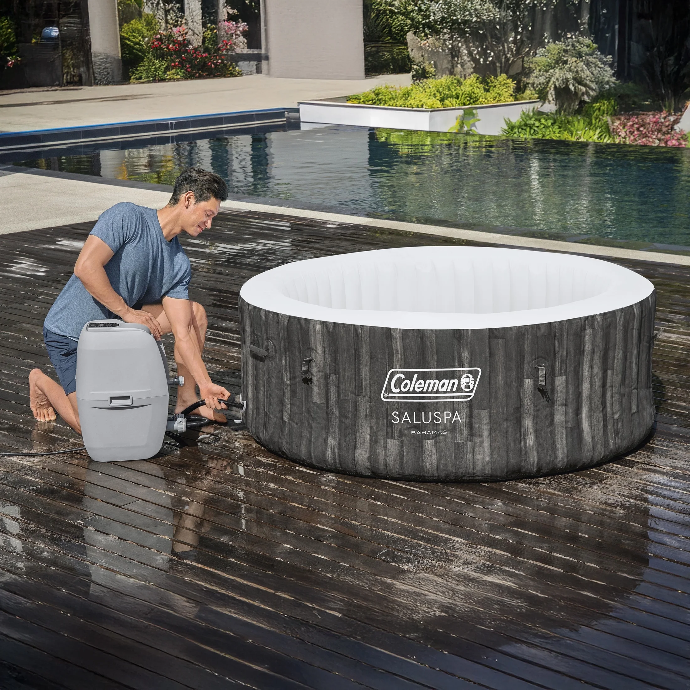Coleman Bahamas AirJet Inflatable Outdoor Round Hot Tub 2-4 Person with Pump #P08411
