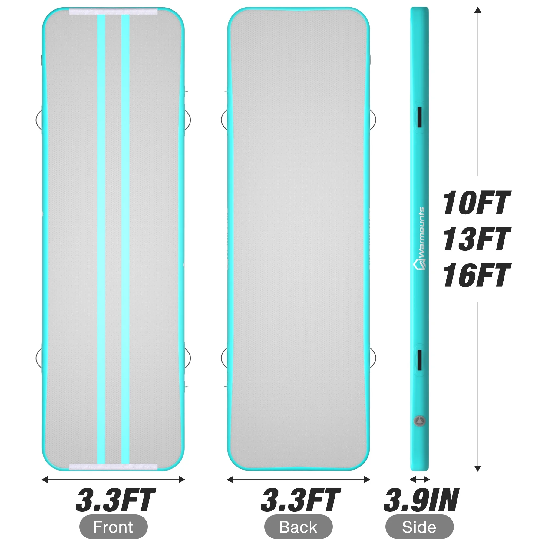 WARMOUNTS Tumbling Mat, 10 ft Inflatable Air Gymnastics Training Mats w/ Electric Pump, 4'' Thick Tumble Track for Home, Gym, Cheerleading, Water, Outdoor