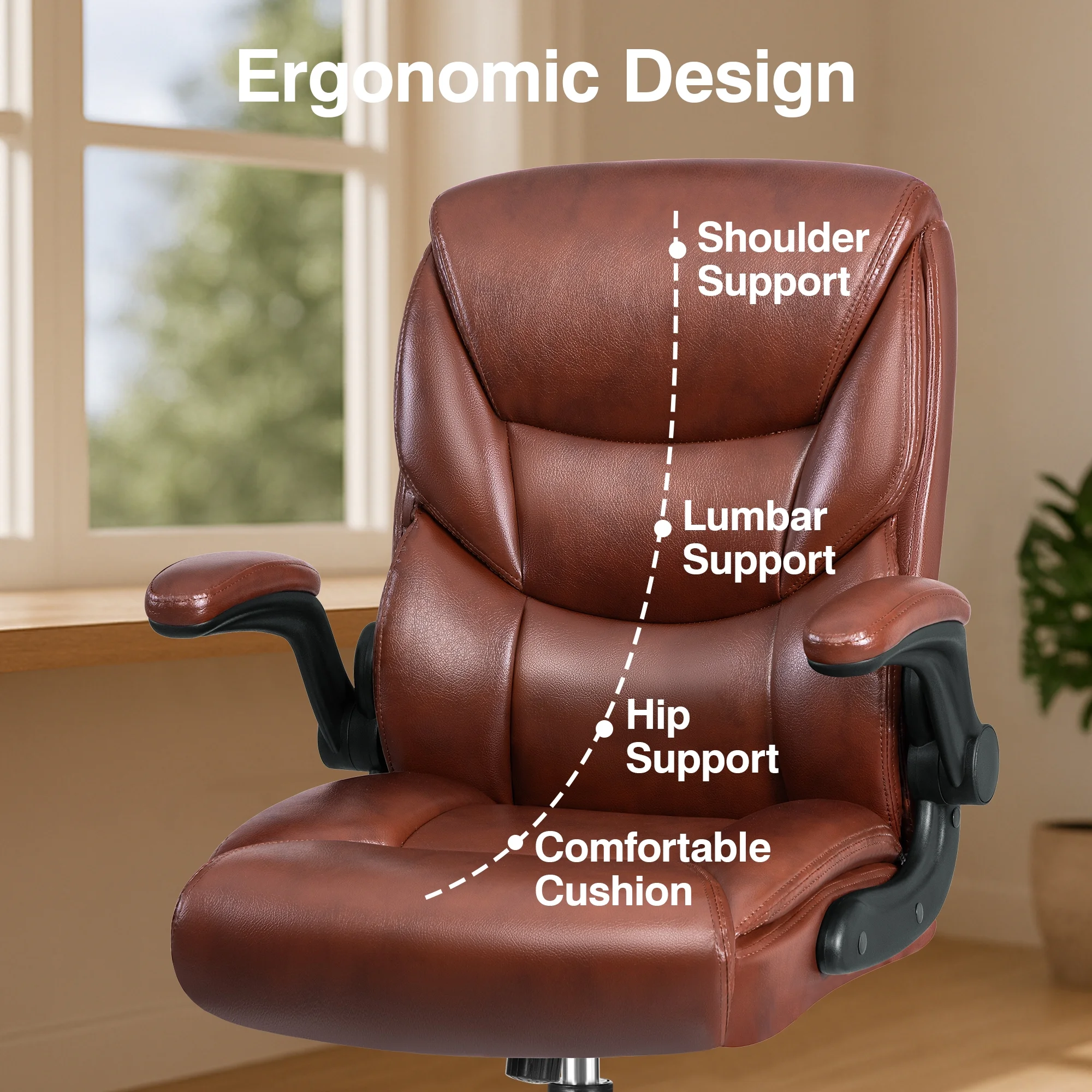 Primy Compact PU Leather Office Chair - Ergonomic Adjustable Height Computer Desk Chair with Flip-Up Armrests, Mid-Back Executive Swivel Chair on Wheels for Small Spaces & Petite Users, Black