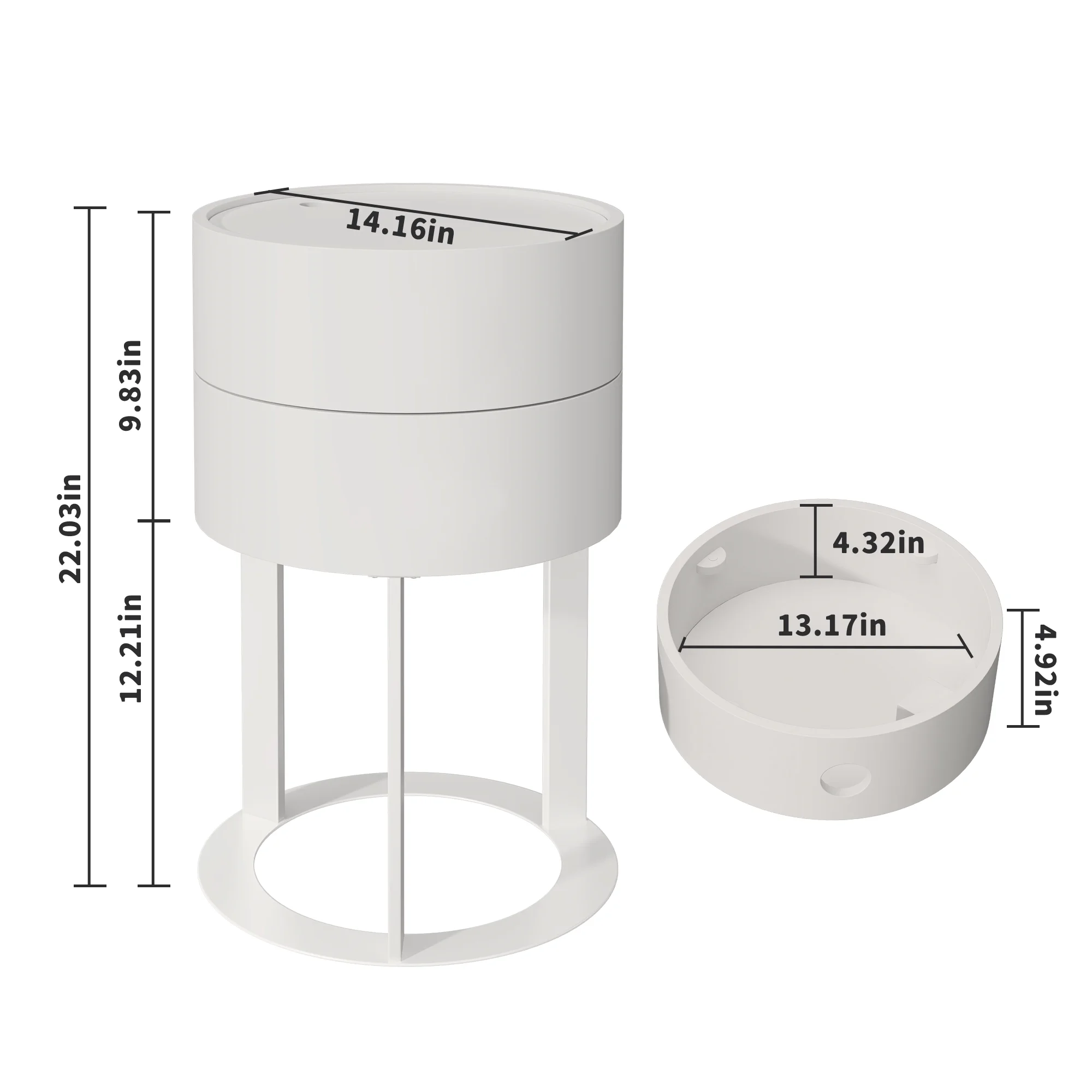 HLR Modern Round Wood Nightstand with Drawer, 2-Tier End Table for Living Room, Bedroom, Black