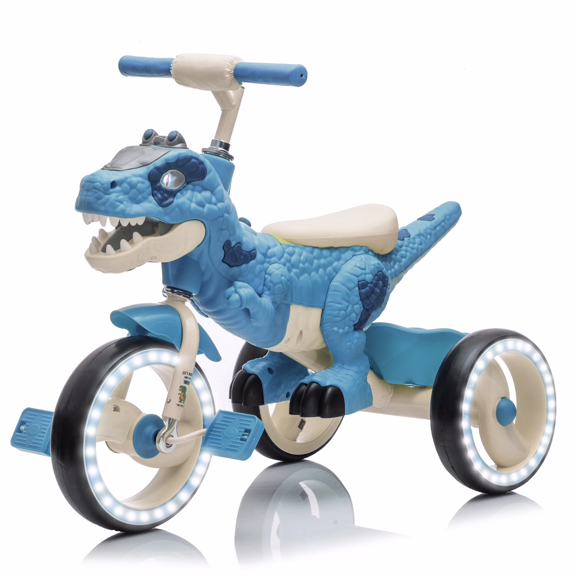 Xuanlur Kids Ride on Dinosaur Tricycle, Toddlers Kid Trike with Wide Flash Wheels, Anti-Slip Pedals, Rear Basket, Music & LED Lights, Toddler Bike Toys Gift for 3-6 Year Old Boys & Girls (Green)