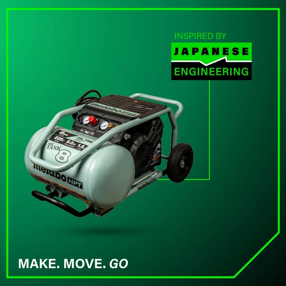 Metabo HPT Air Compressor, THE TANK, 8-Gallon Trolley Air Compressor, 225 PSI, Versatile for Use with Framing, Siding, Finish, or Roofing Nailers, Easy Mobility with Rubber Tires, EC1315S