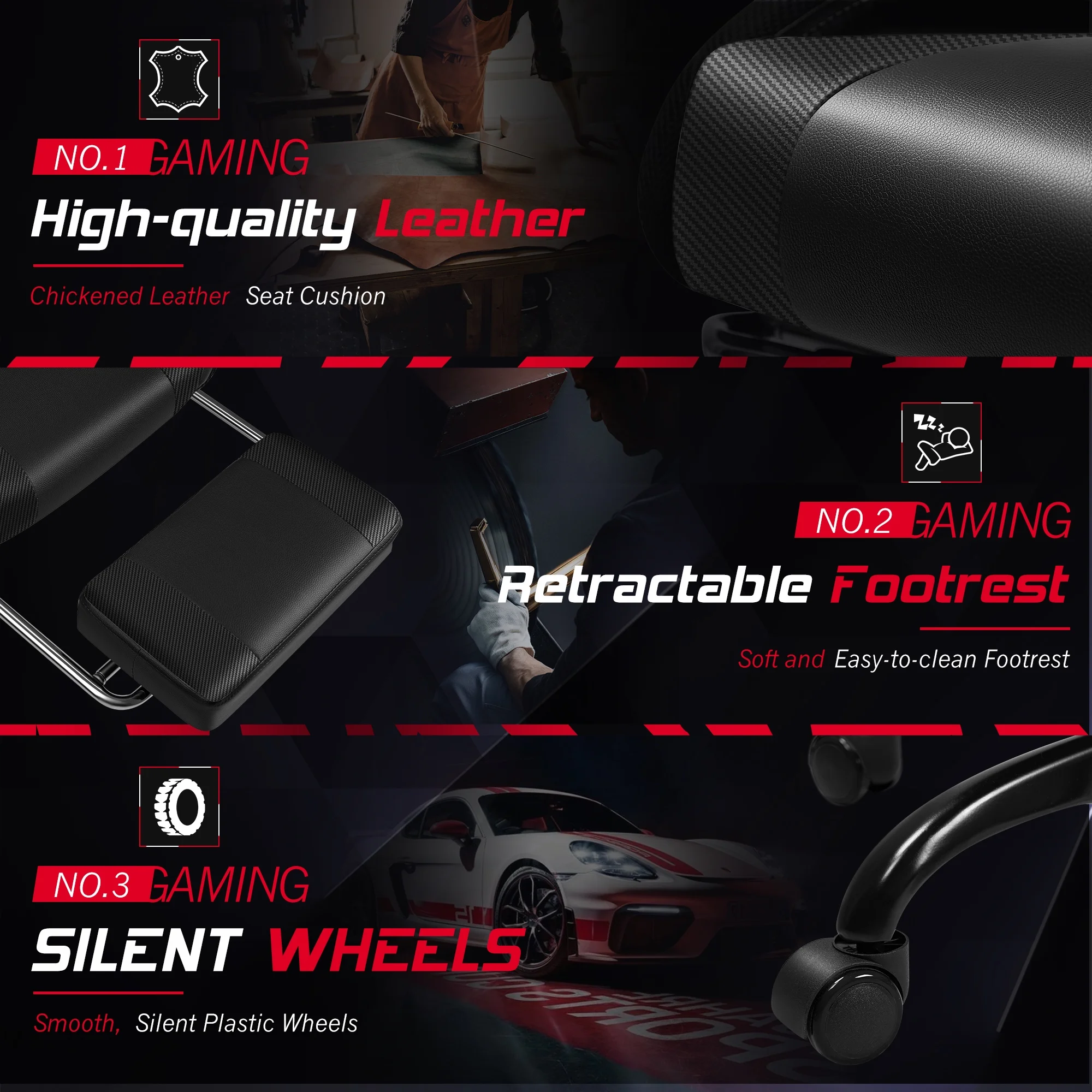 Homall RGB Gaming Chair with Massage and LED Lights Ergonomic Computer Chair with Footrest & Adjustable Lumbar Support, White