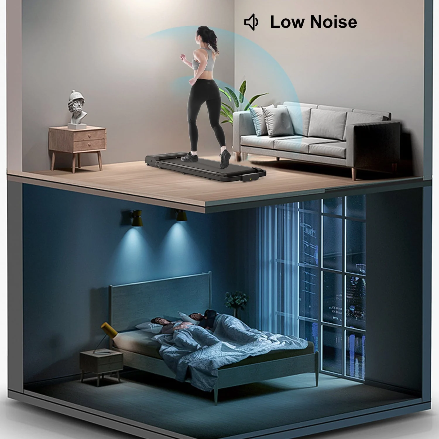 Home Fitness Code Treadmill, Under Desk Treadmill, Ultra Quiet with Remote Control, Walking Jogging for Home/Office Use (Black)