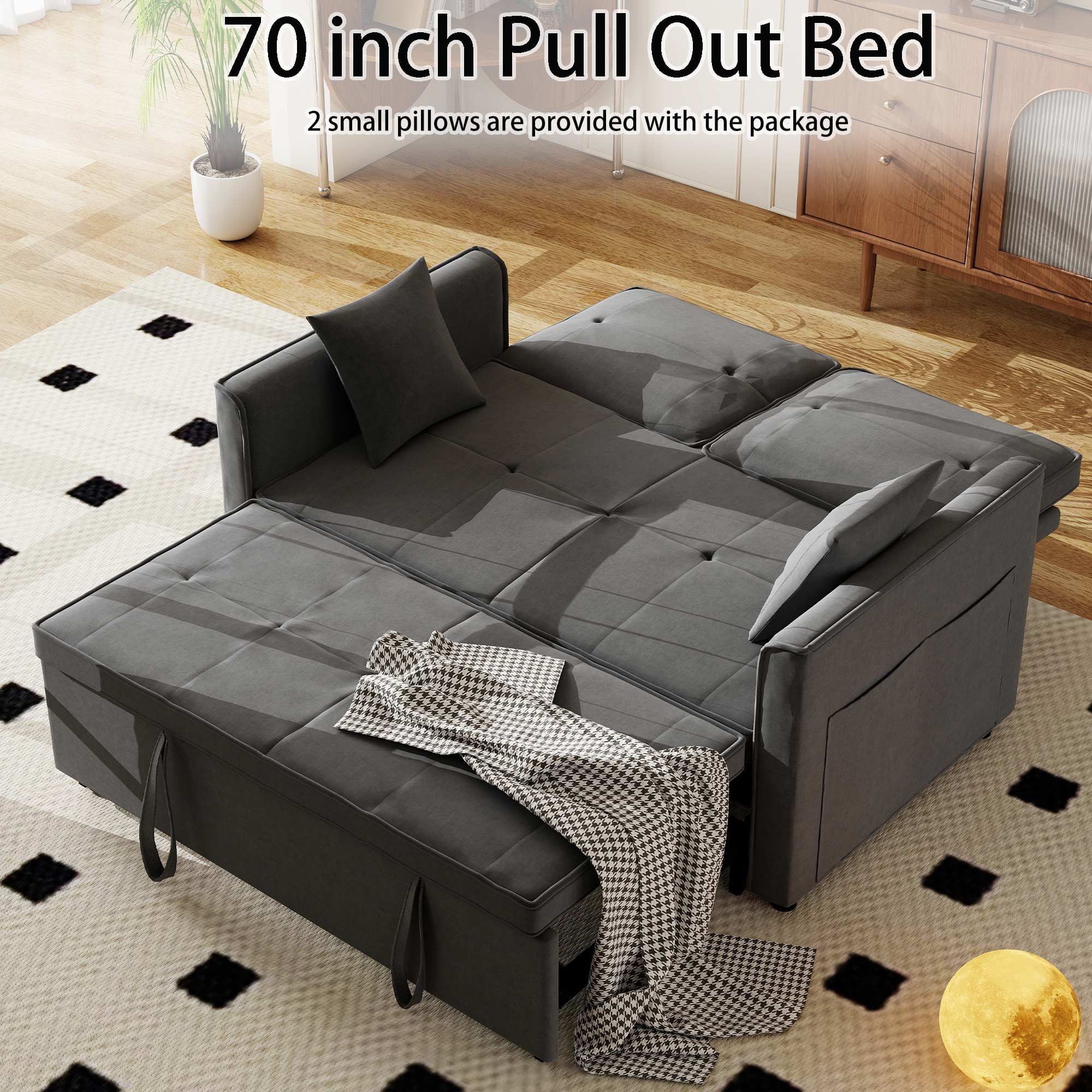 Convertible Sofa Bed,3-in-1 Sleeper Sofa with Pull Out Bed,Sleeper Futon Couch Loveseat with Adjsutable Backrest and Pillows for Living Room,Gray