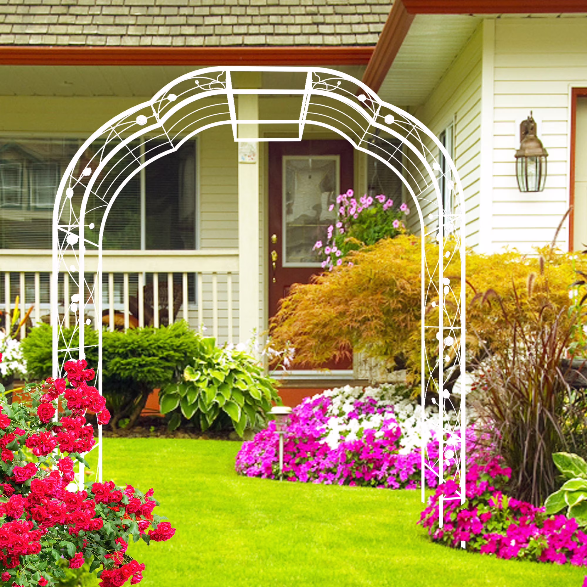 Metal Garden Arch 8.2 Feet High x 6.2 Feet Wide Trellis for Climbing Plants and Outdoor Decor
