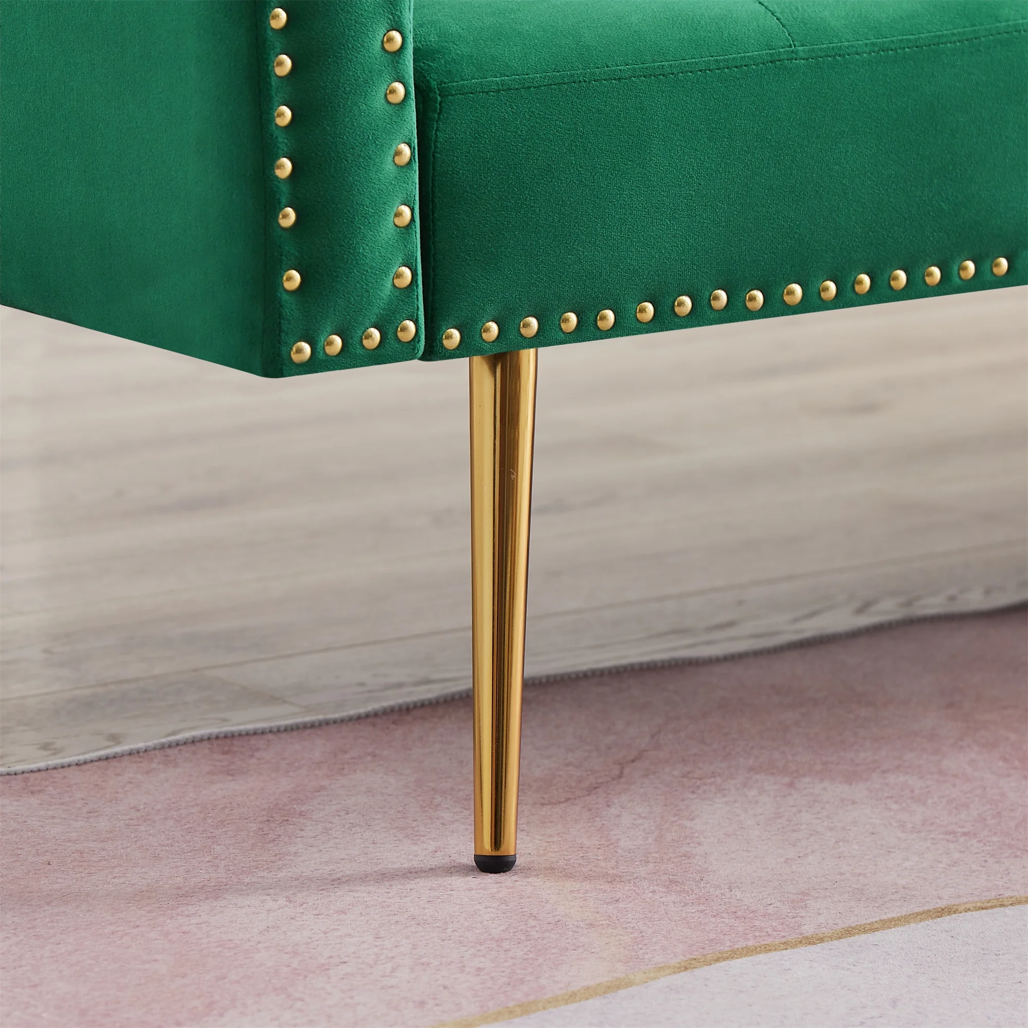 Convertible Futon Sofa Bed,Velvet Upholstered Nailhead Loveseat Sofa with Two Pillows,Modern Sleeper Couch Bed for Living Room,Bedroom,Green