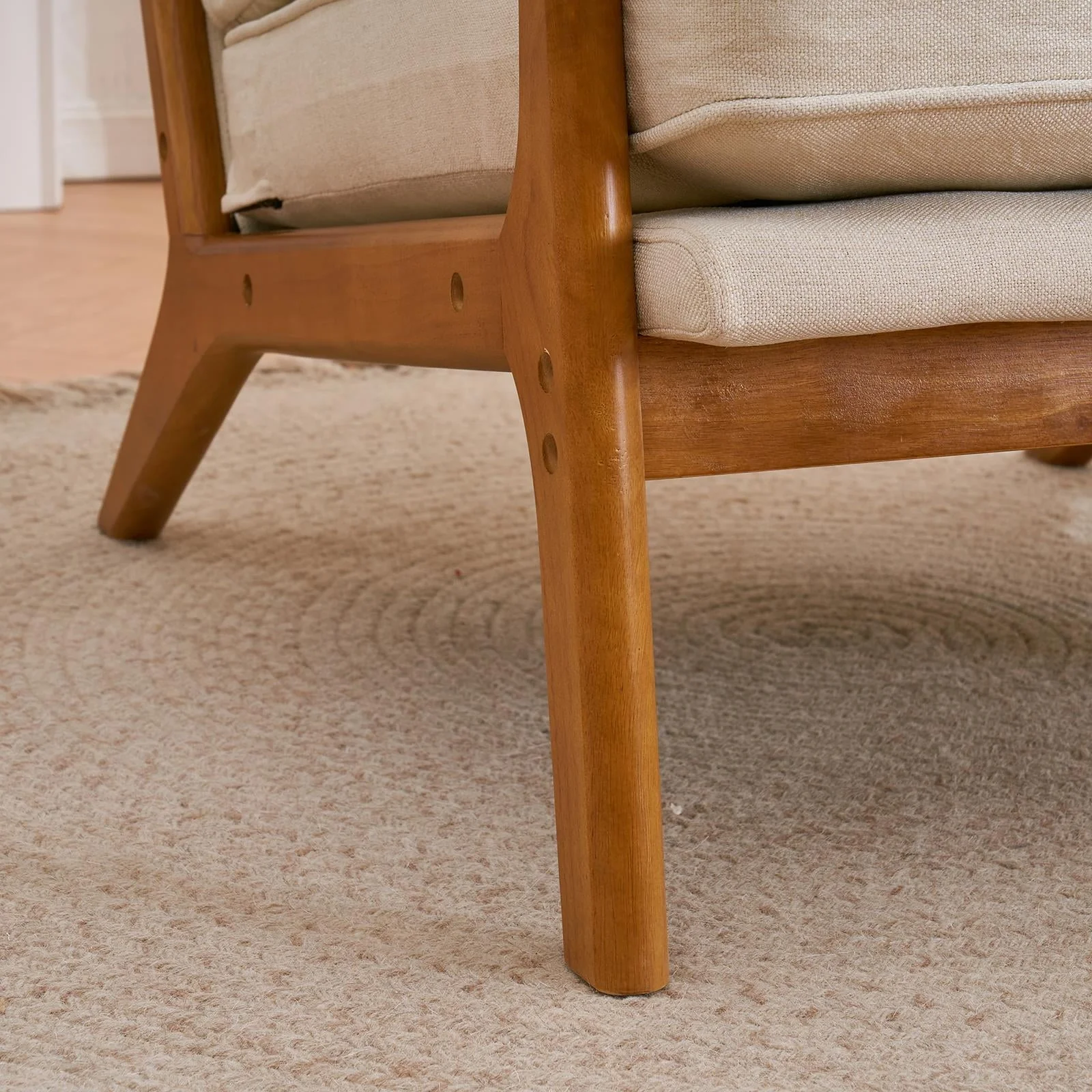 UBesGoo Modern Arm Chair Linen Fabric Upholstered Comfy Reading Accent Chair with Solid Wood Frame Beige