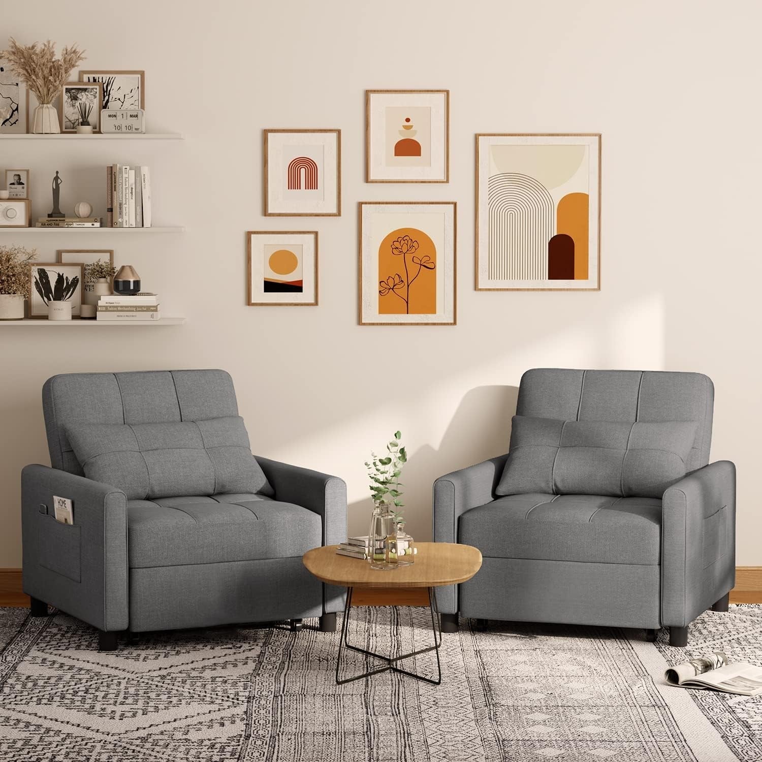 Lofka Chair Bed, Convertible Sofa Bed 3 in 1 Single Sleeper Bed for Bedroom & Living Room, Metal Frame, Dark Gray