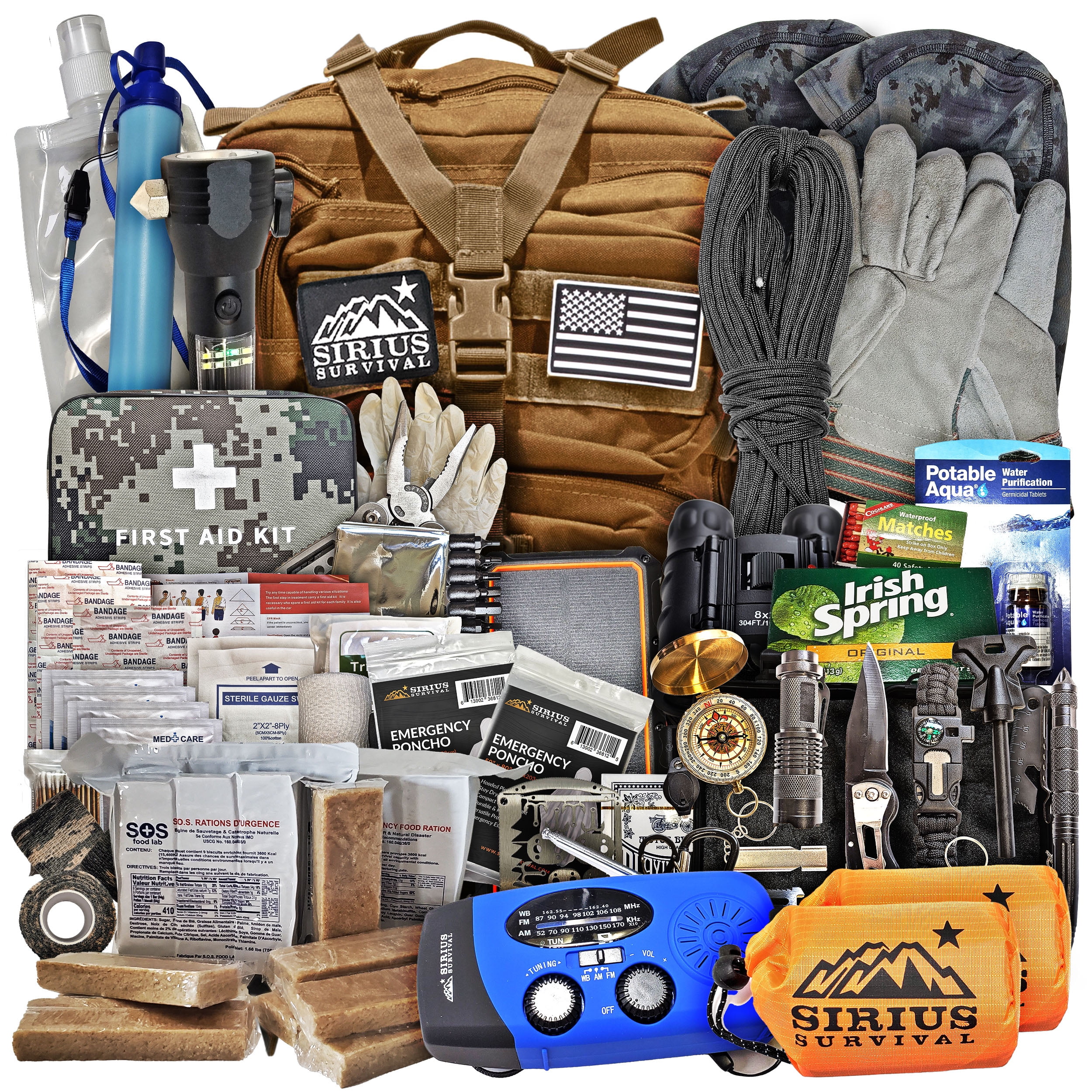 Pre-Packed Emergency Survival Kit/Bug Out Bag for 2 - Over 175 Total Pieces of Disaster Preparedness Supplies for Hurricanes, Floods, Earth Quakes & Other Disasters, Black