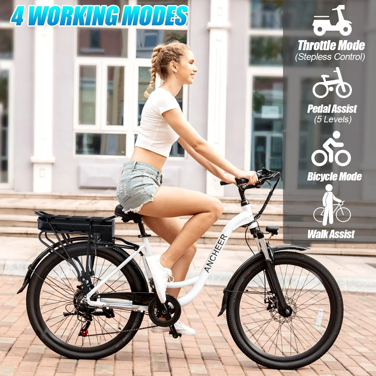 ANCHEER Electric Bike for Adults, 48V 500Wh EBike, UP to 60 Miles, 3.5H Fast-Charge Removable Battery, 26