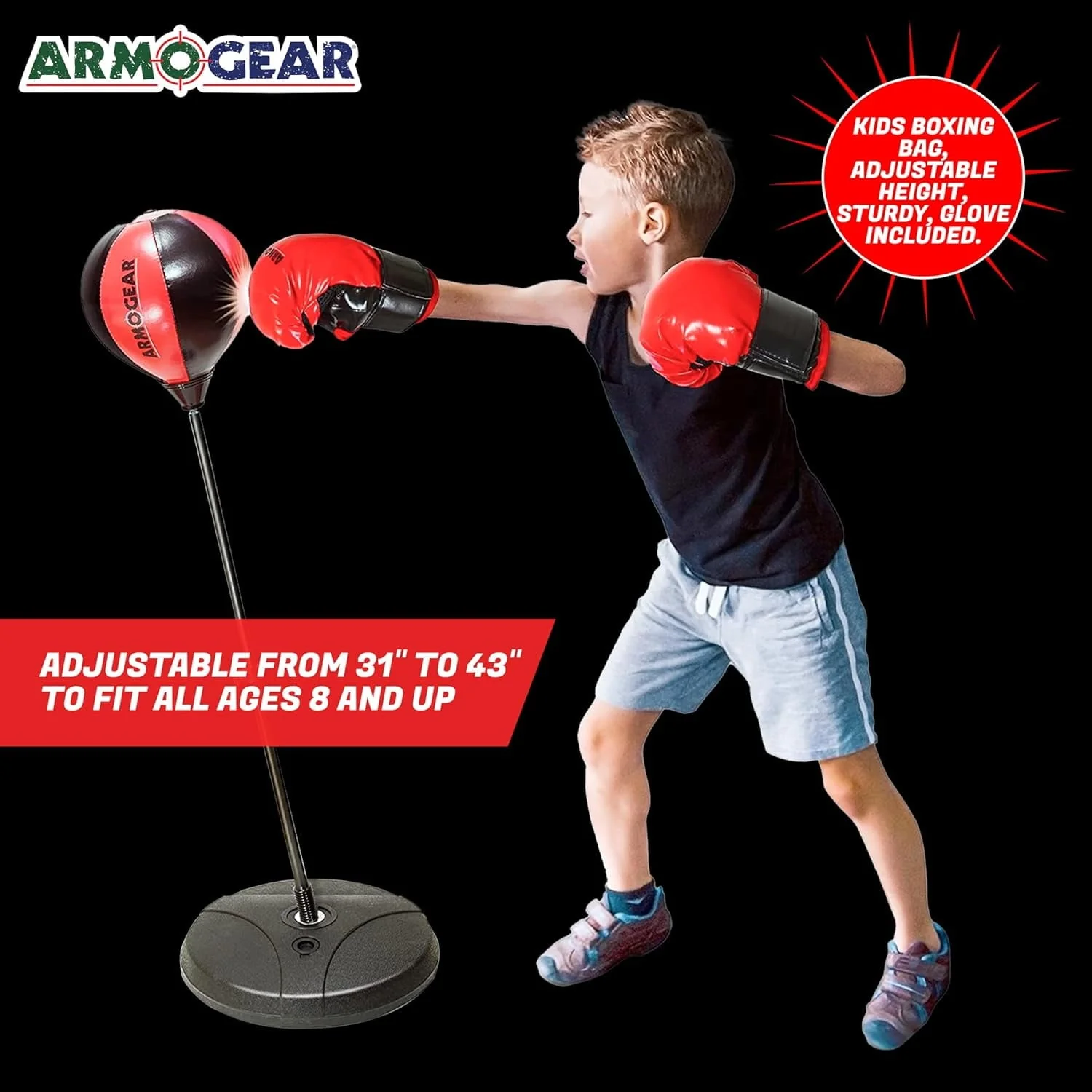 ArmoGear Kids Punching Bag w/ Stand, Gloves & Pump | Boxing Bag for All Ages