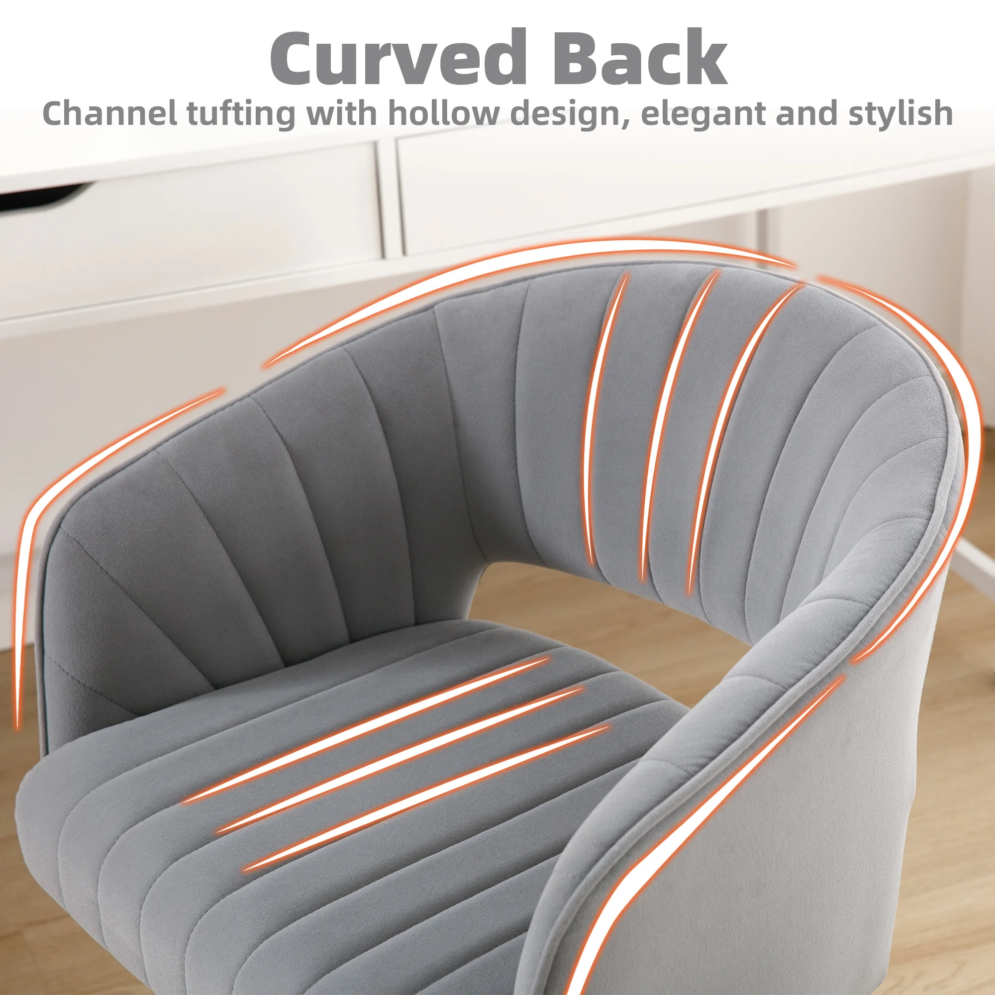 Westice Home Office Desk Chairs, Velvet Task Chair, Height Adjustable Swivel Vanity Chair with Golden Base for Vanity Study, Living Room Computer Room, Beige