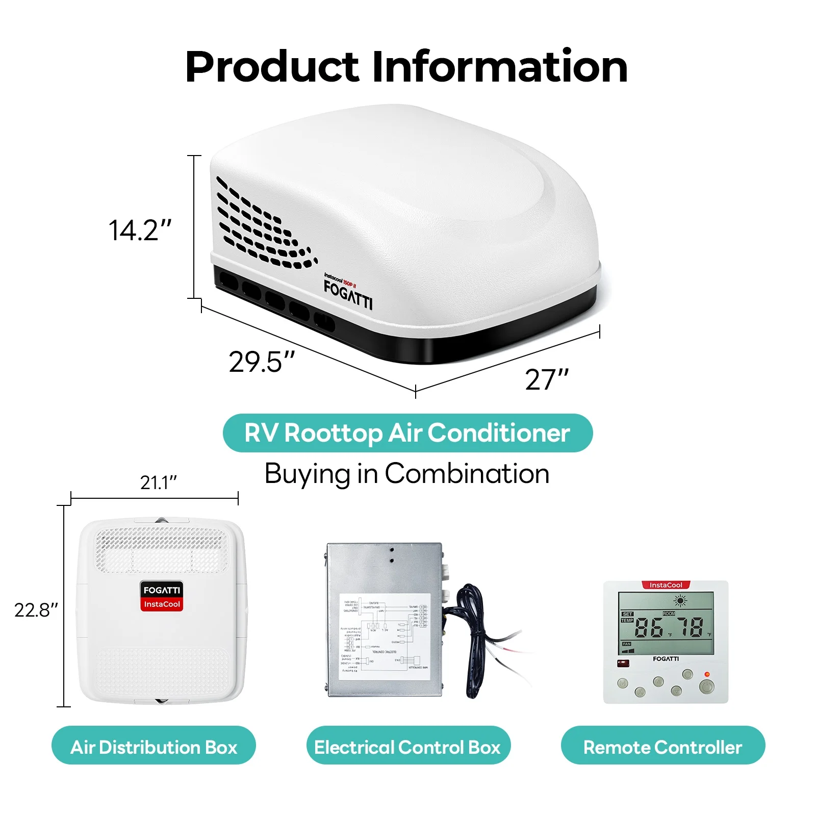 RV Air Conditioner 13500 BTU Rooftop AC Unit, Instacool with R32 Refrigerant & Wired Controller
