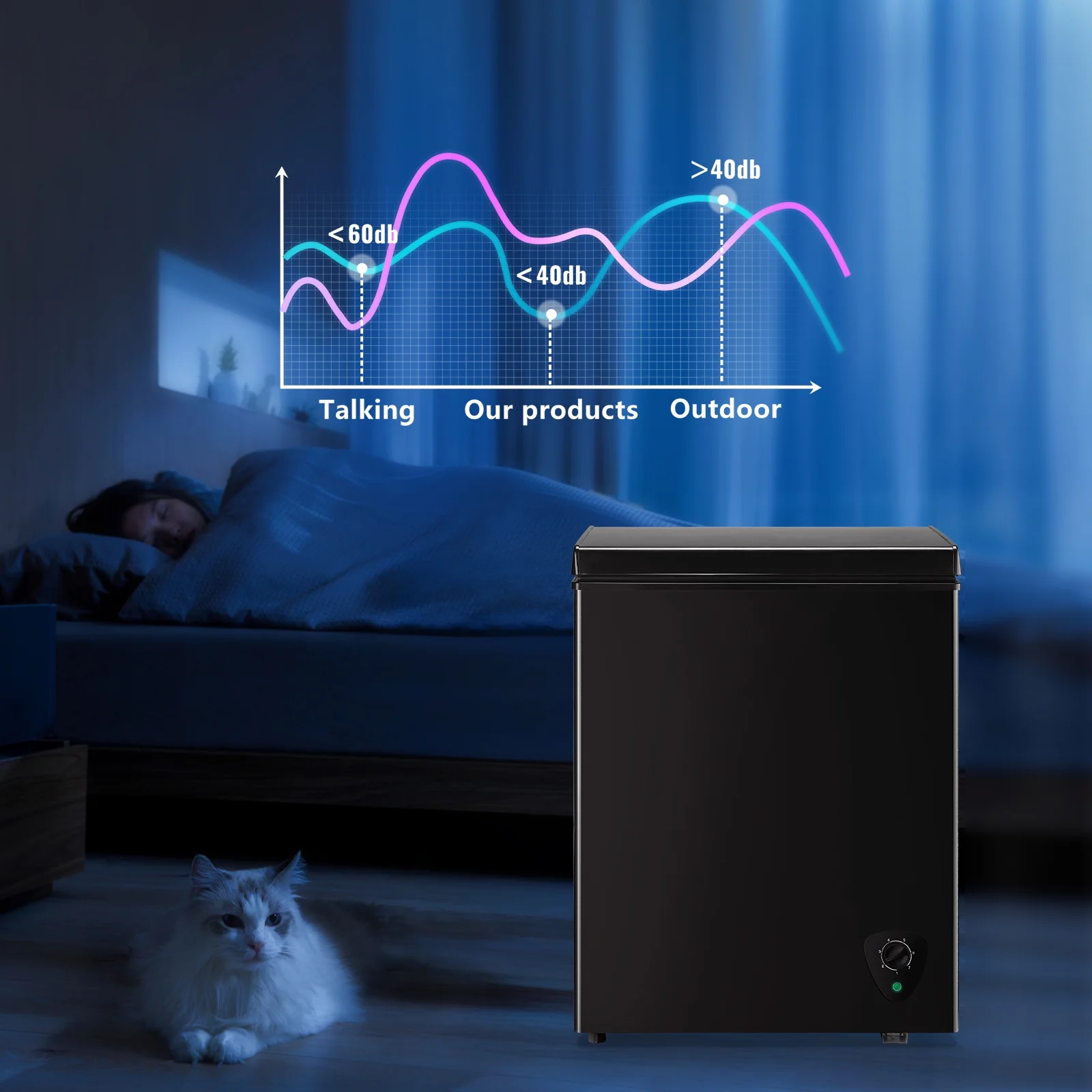 3.6 Cu.ft Chest Mini Freezer with Wheels Deep Freezer for Bulk Storage Top Open Door 2 Removable Baskets 7 Modes Temperature for Home Apartment Kitchen Black