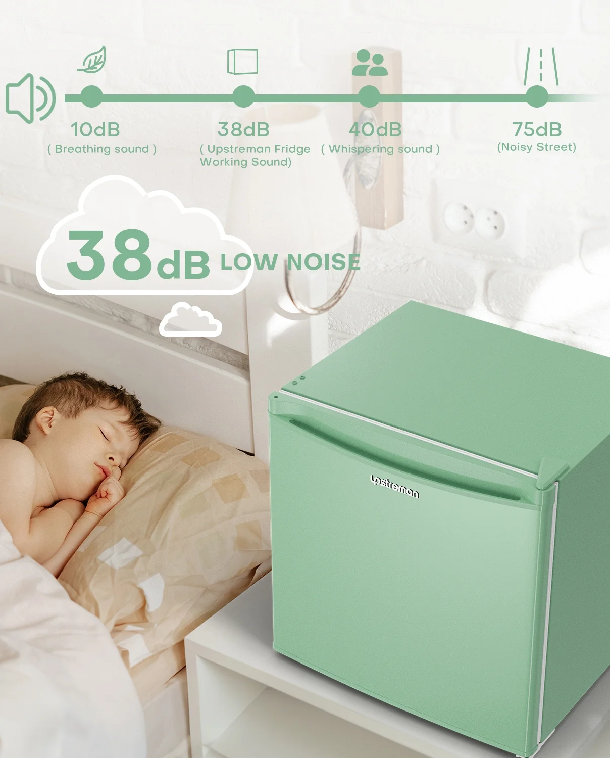 Upstreman 1.7 Cu ft Mini Fridge with Freezer Single Door Compact Refrigerator, Low Noise, Energy Saving, Adjustable Temperature, Reversible Door, for Home Office Dorm, Black FR17