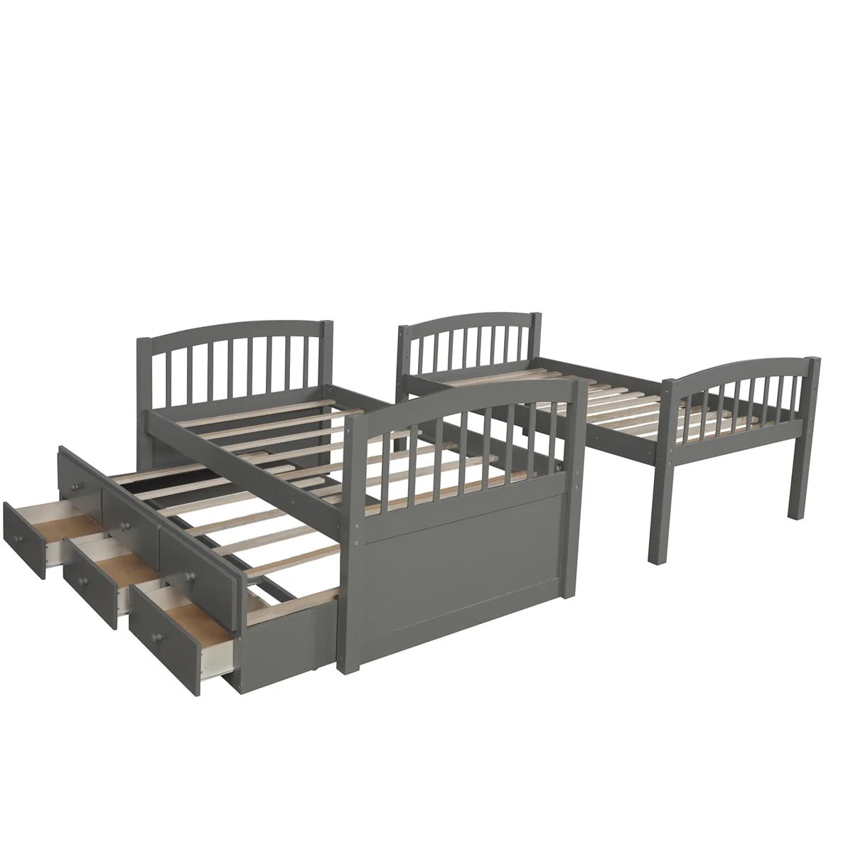 Twin-Over-Twin Bunk Bed with 3 Storage Drawers, Twin Bunk Bed Frame with Ladder & Safety Rail, Pinewood Trundle Bunk Bed for Teen Bedroom, Guest Room Furniture, Can be Convertible to 2 Beds, Gray