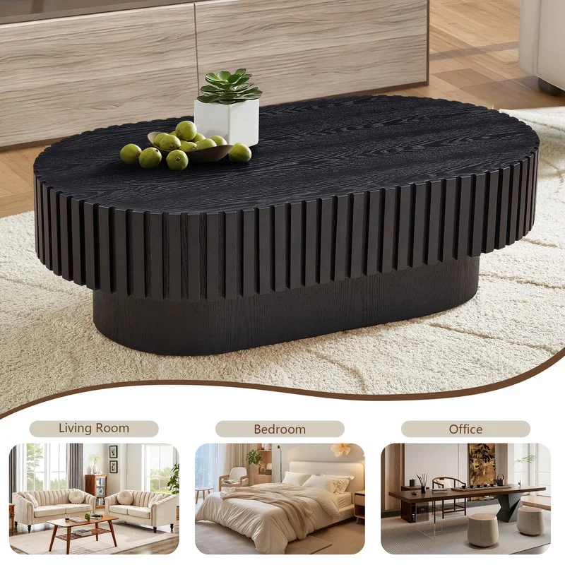 FFH 43.7 inch Oval Coffee Table for Living Room,Handcraft Rustic Corner Coffee Table Nature Wood Relief Sturdy Pedestal for Apartmen,Side Table Centre Table,Nature Wood