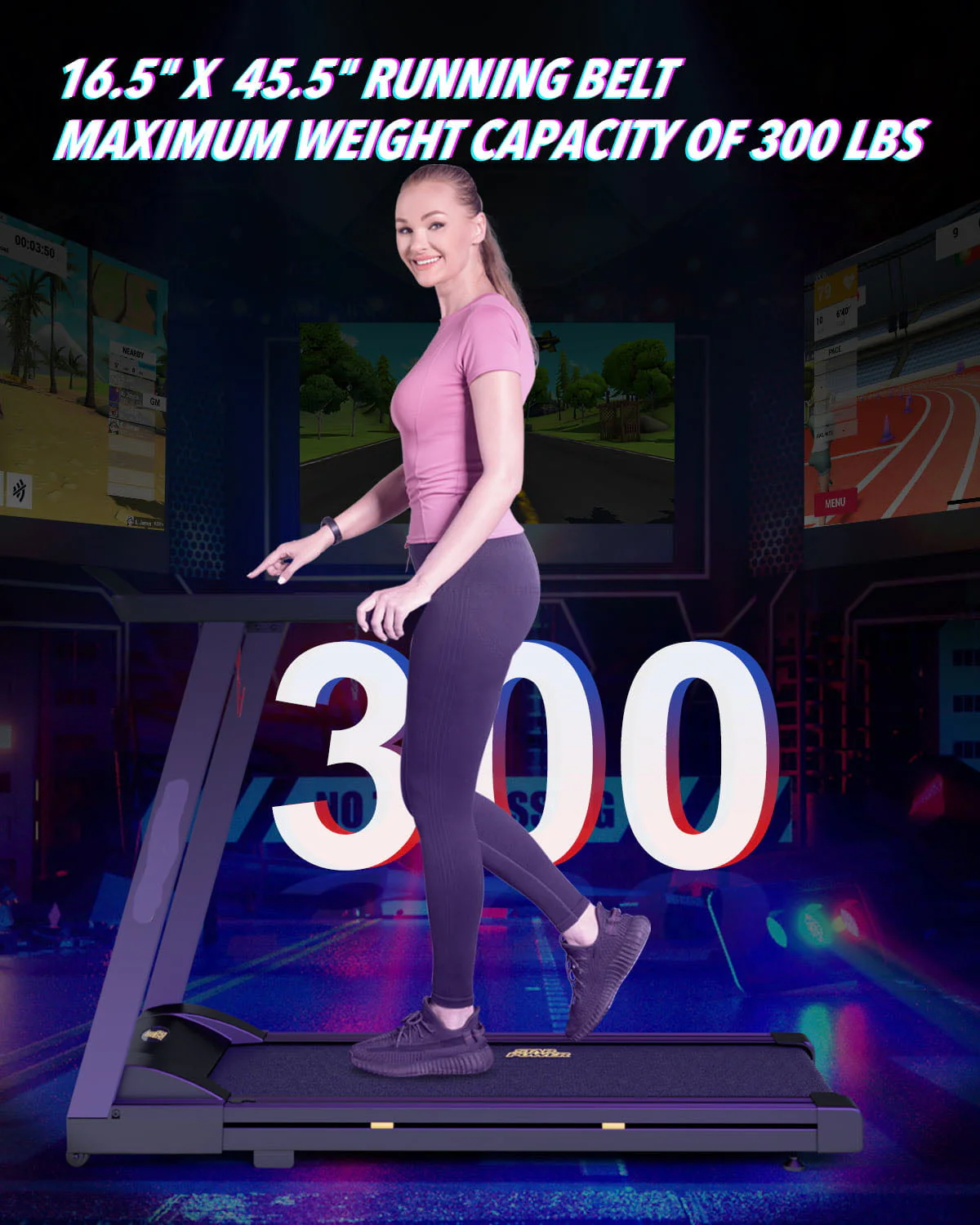 SupeRun 3 HP Smart Treadmill with APP Bracelet, Portable and Foldable with 300 lb Capacity(Black)