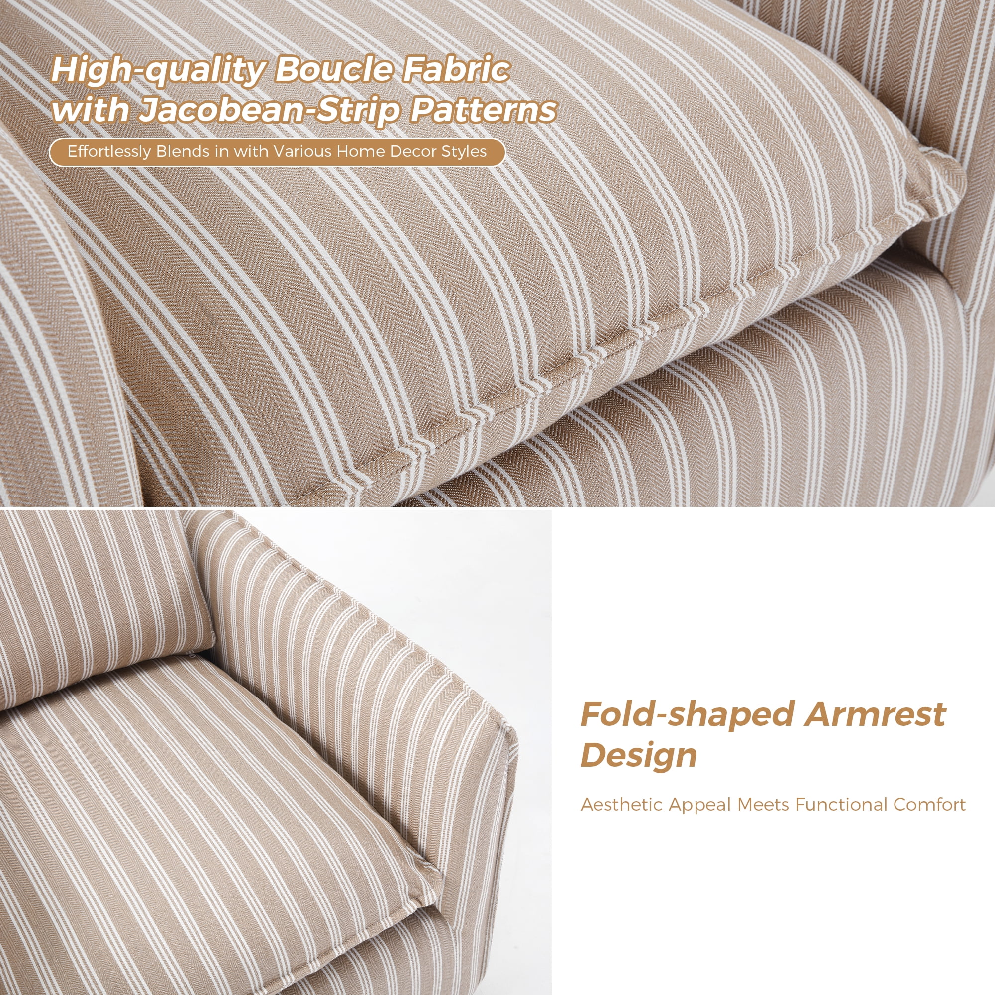 Bonzy Home 360�� Swivel Chair with Thick Cushion �C Blue Stripe Fabric Accent Chair for Living Room, Bedroom, Office �C Fully Assembled