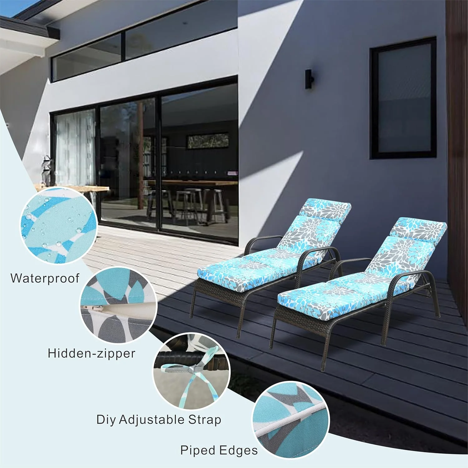 **outdoor chaise lounge cushion 73 inch, tri-folding patio chaise lounge chair cushions waterproof foldable thick lounge cushions outdoor furniture easy receive poolside garden