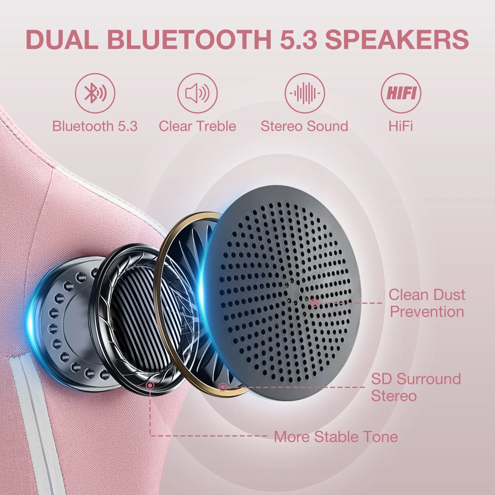 Hoffree Gaming Chair with Speakers Fabric Gamer Chair with footrest and massage Big and Tall Video Game Chair with Headrest and Lumbar Support for Adults