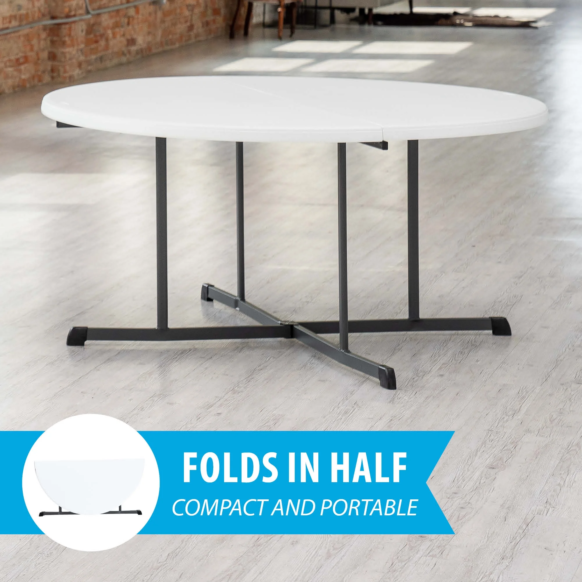 Lifetime Commercial Fold-in-Half 60 in Indoor/Outdoor Folding Round Table White Granite 1 Piece 1 Count