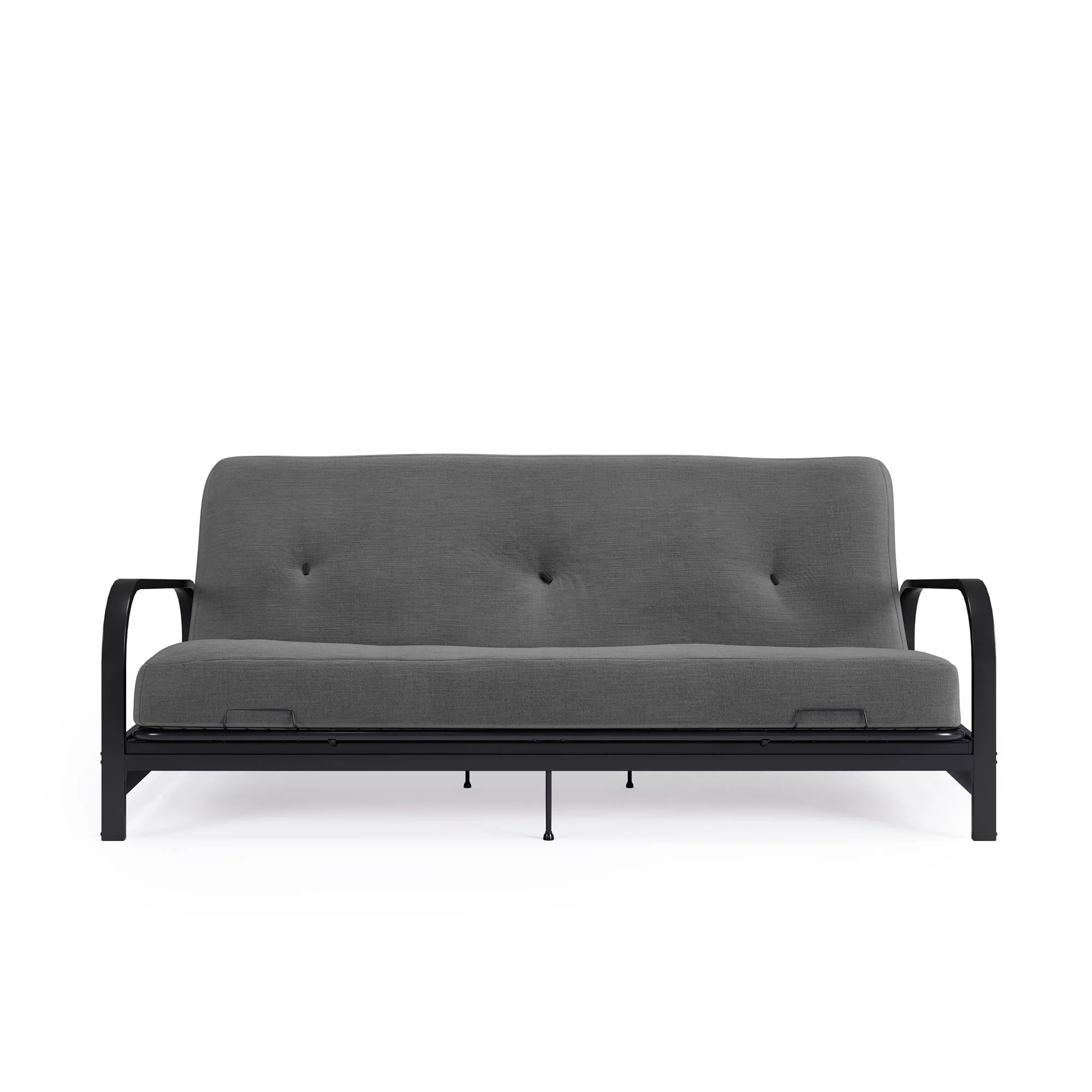 DHP Cleo Black Metal Arm Full Size Futon Frame with 6” Gray Mattress