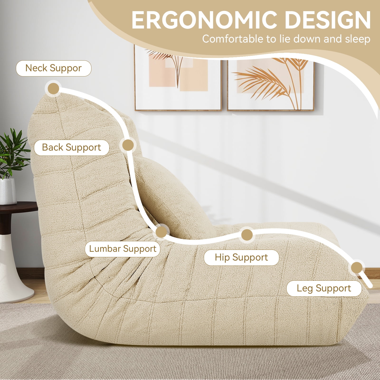 VFD Bean Bag Chairs for Adults, Beanbag Chair with Ottoman Lounge Sofa Memory Foam Comfy Reading Chair for Bedroom & Living Room, Lazy Floor Sofa Couch