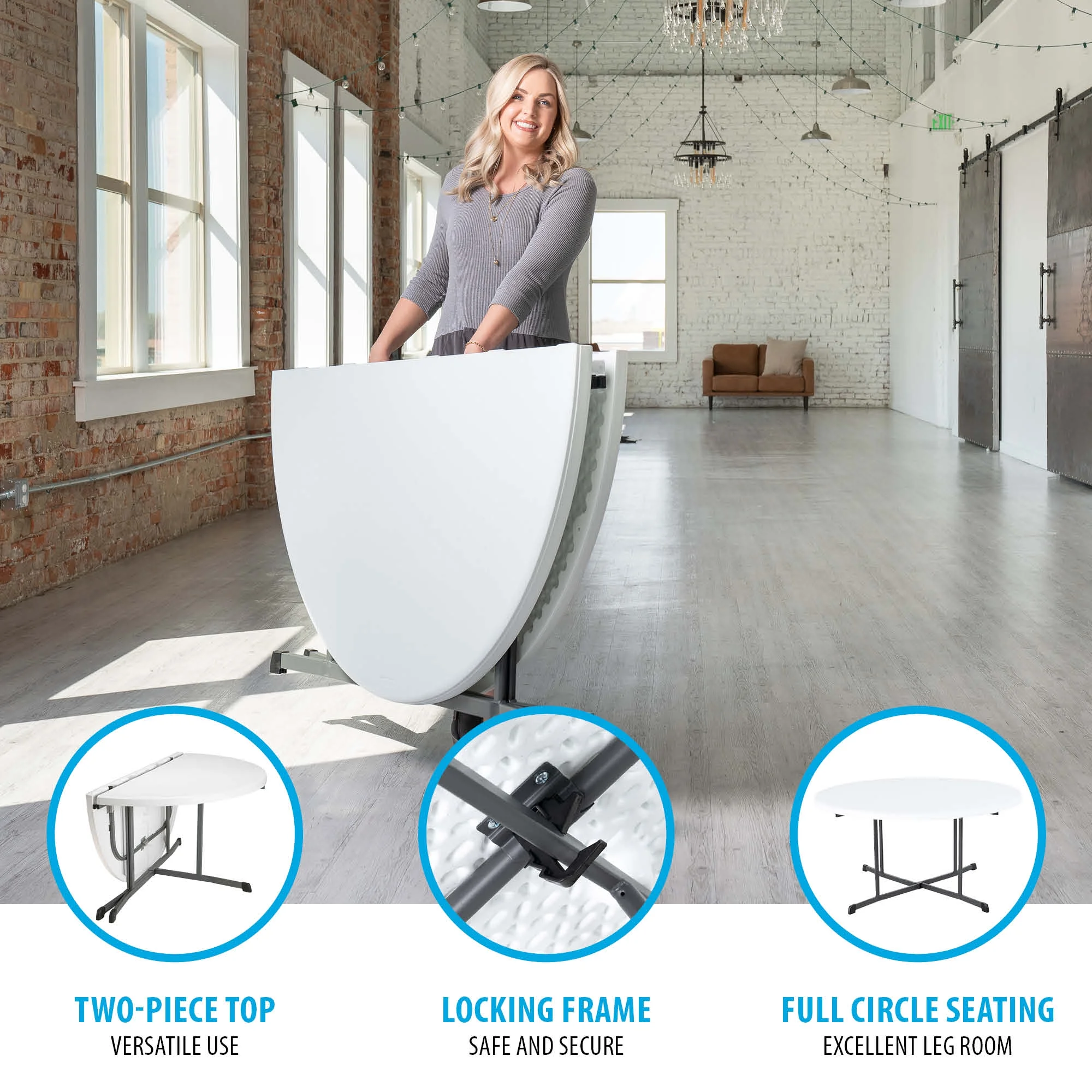 Lifetime Commercial Fold-in-Half 60 in Indoor/Outdoor Folding Round Table White Granite 1 Piece 1 Count