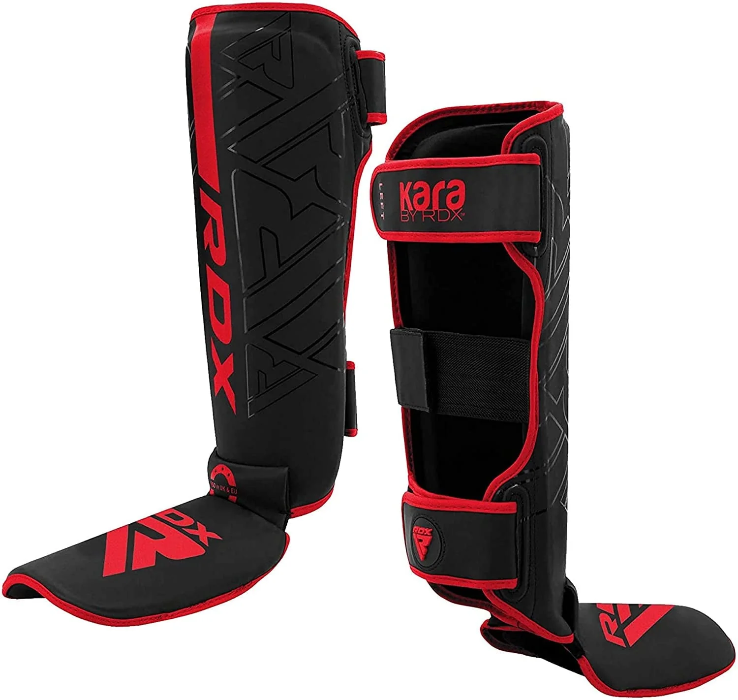 RDX Shin Guards for Kickboxing, Maya Hide Leather KARA Instep Foam Protection, Red