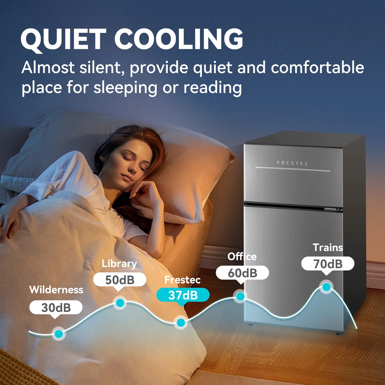 Frestec 2-Door Mini Fridge - 3.2 Cu Ft, Energy Star Rated, Perfect for Dorm or Apartment,Stainless Steel