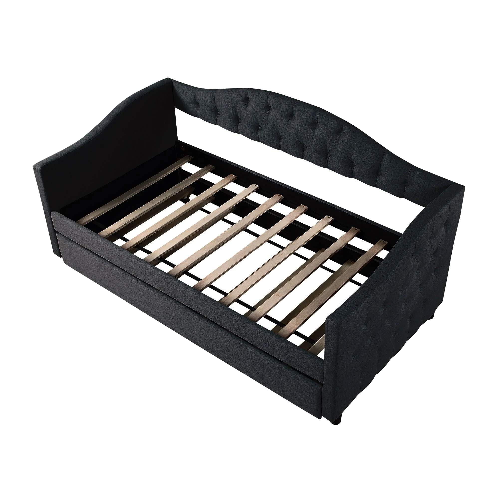 Euroco Upholstery Twin Size Daybed, Wood Tufted Daybed with Trundle for Kids Room, No Box Spring Needed, Dark Gray