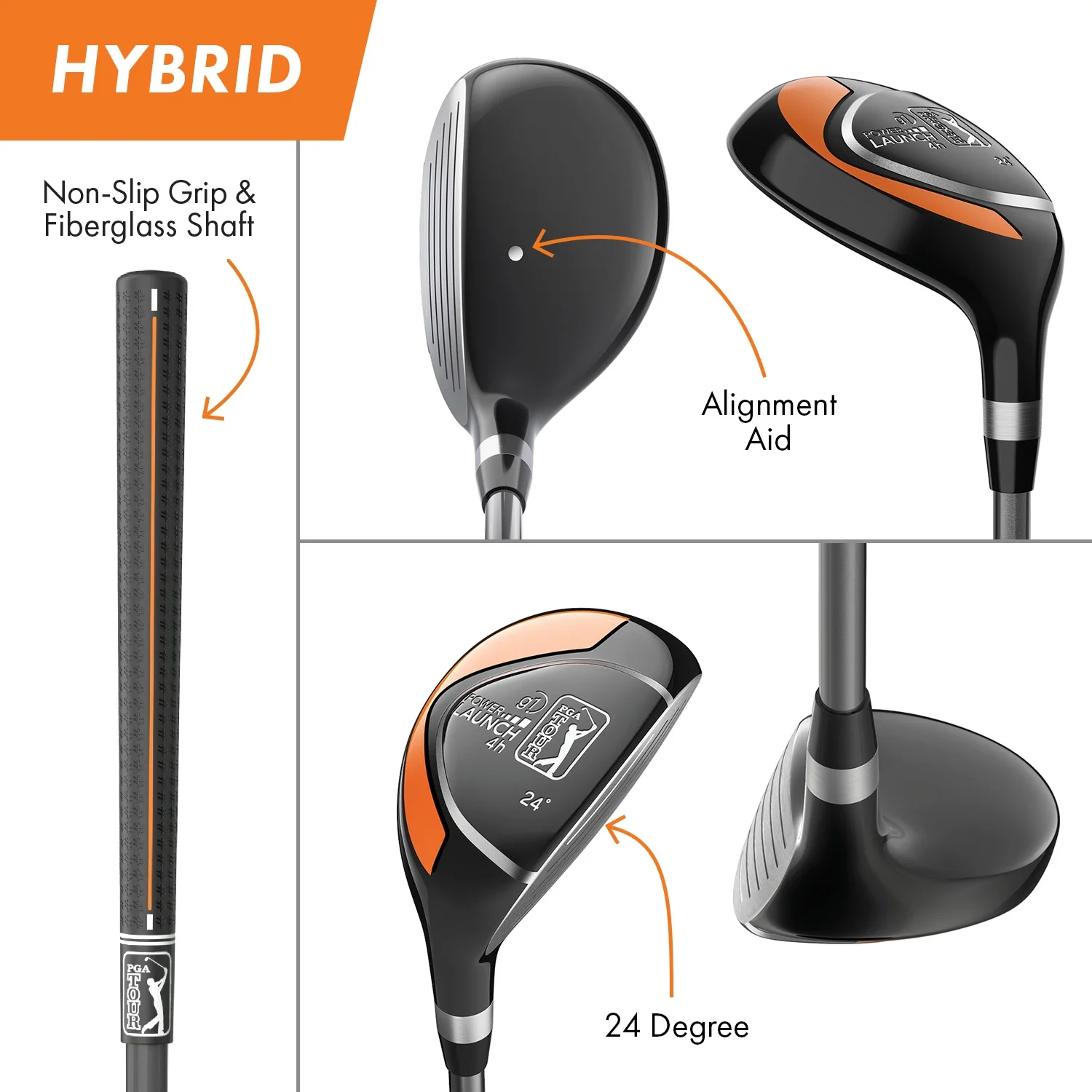 PGA Tour Right-Handed 10 Piece Kids Golf Club Stand Bag Set; Player Height 4'8 - 5'2