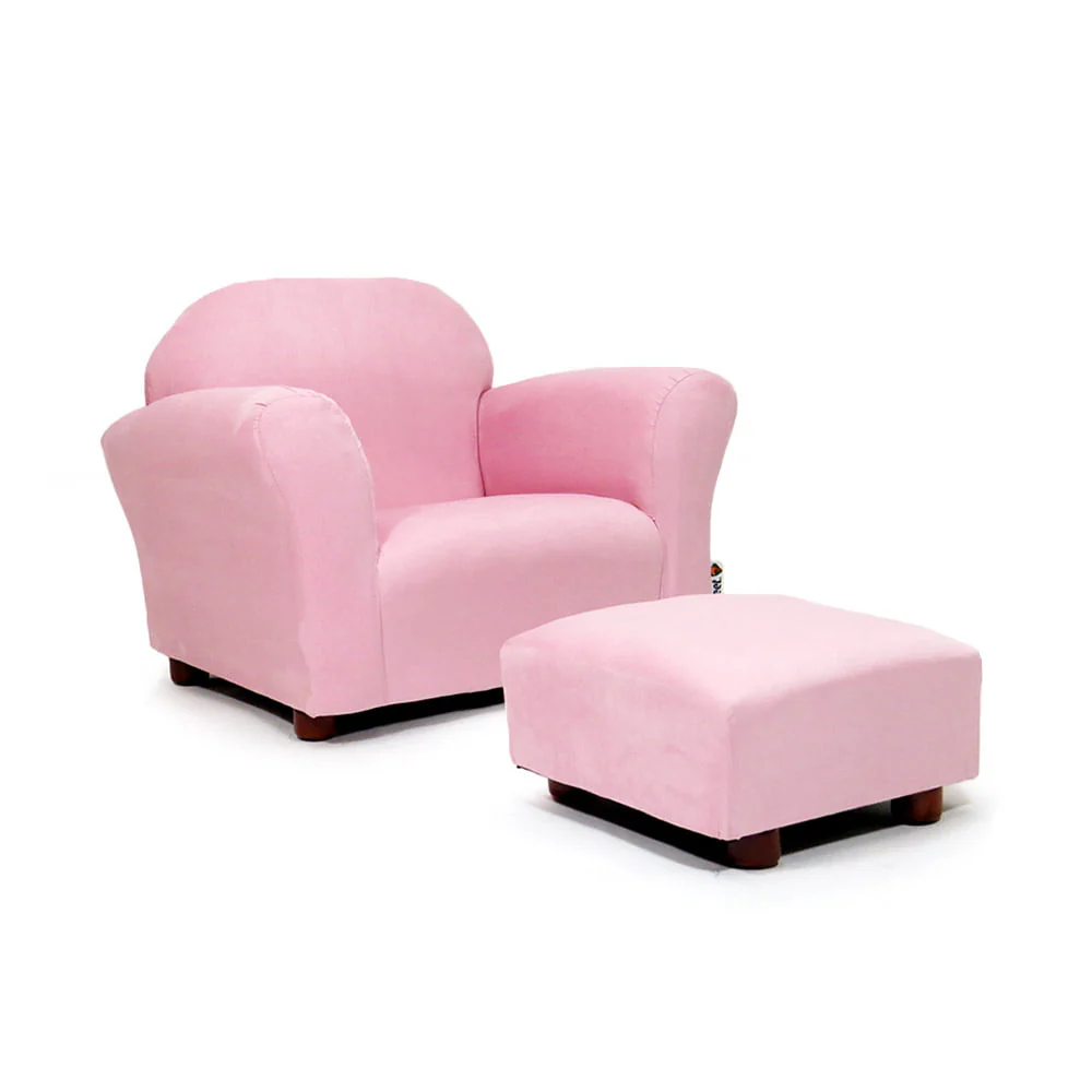 Keet Roundy Children's Chair Microsuede Pink with ottoman
