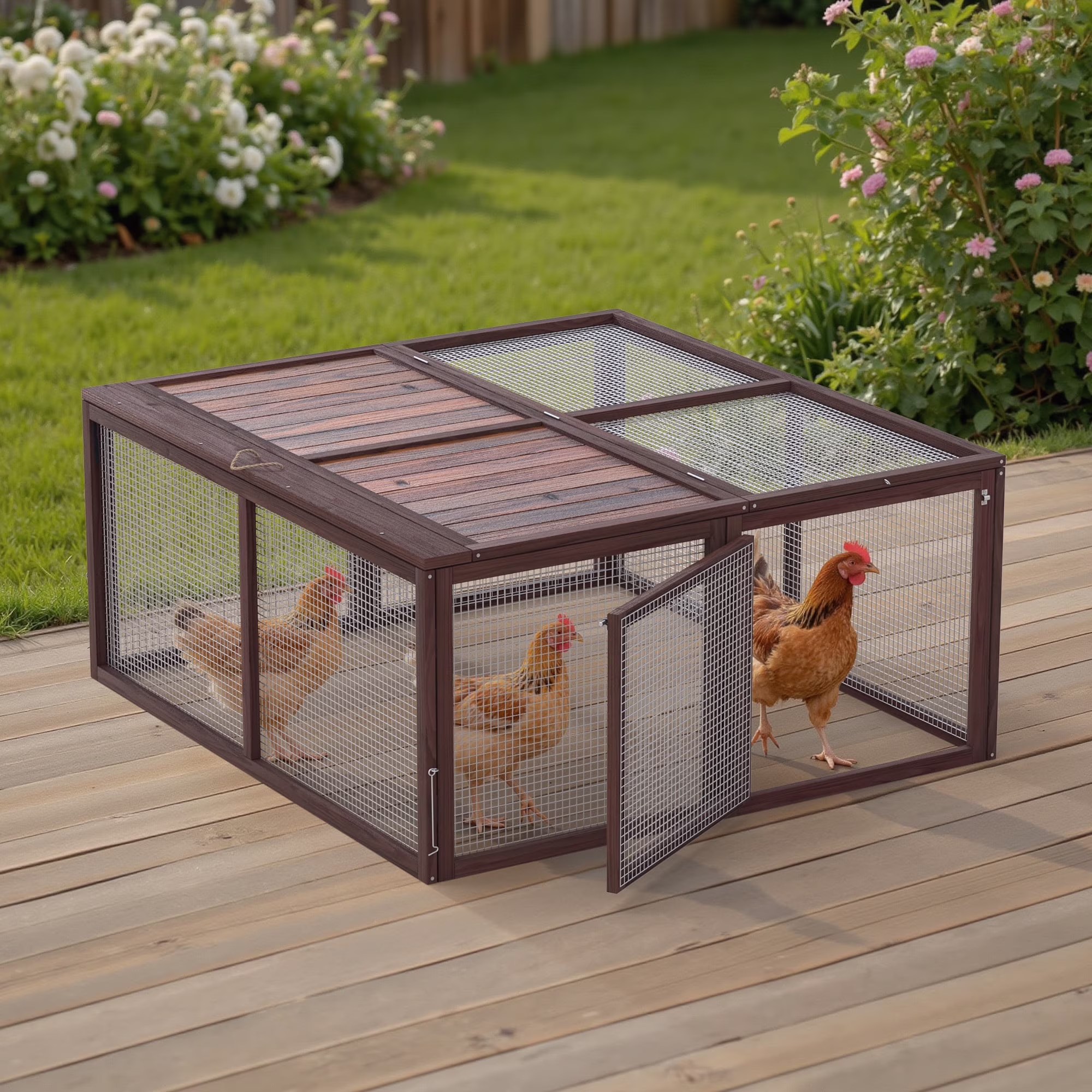 Portable Chicken Coop Run Rabbit Hutch Outdoor Small Animal Cage House Wooden Poultry Enclosure for Bunny, Duck, Chick, Quail, No Assembly Required