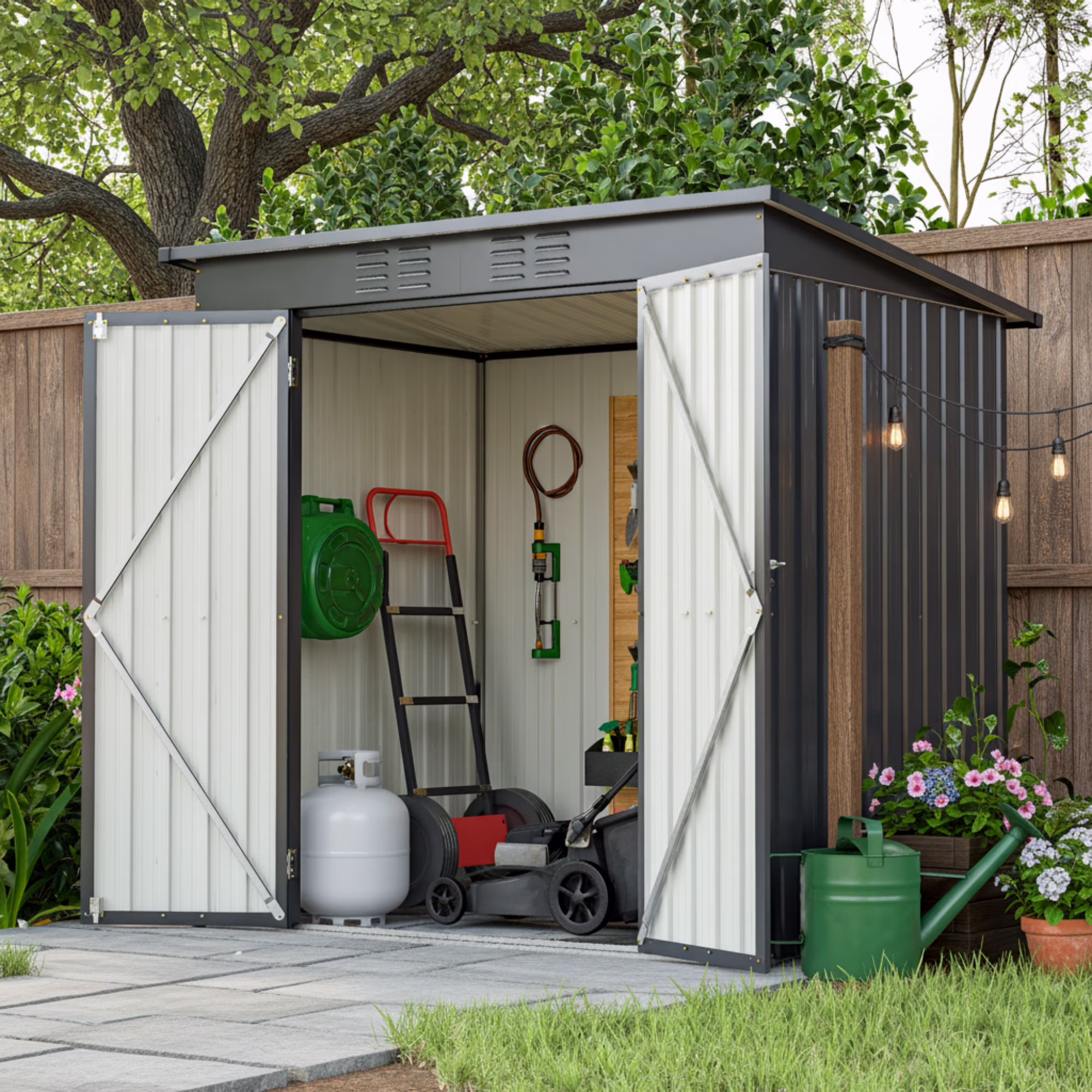 6 x 4 ft Outdoor Storage Shed with Floor Frame, Storage Sheds for Outside with Lockable Door, All Weather Garden Tool Shed with Air Vent for House Backyard Patio Lawn, Black