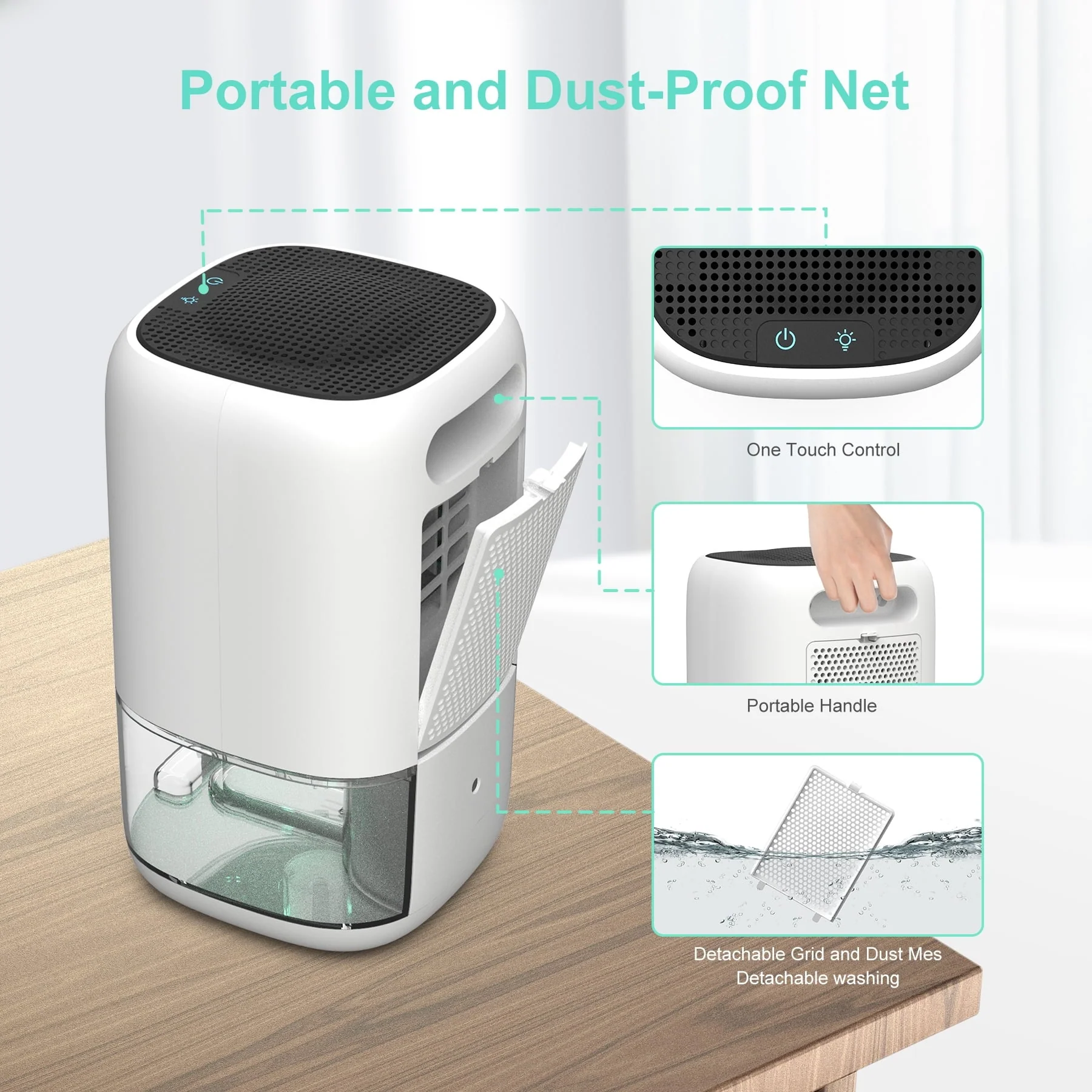 ALROCKET Dehumidifier Portable and Ultra Quiet with Automatic Defrosting for Home 1000ML(2200 Cubic Feet)